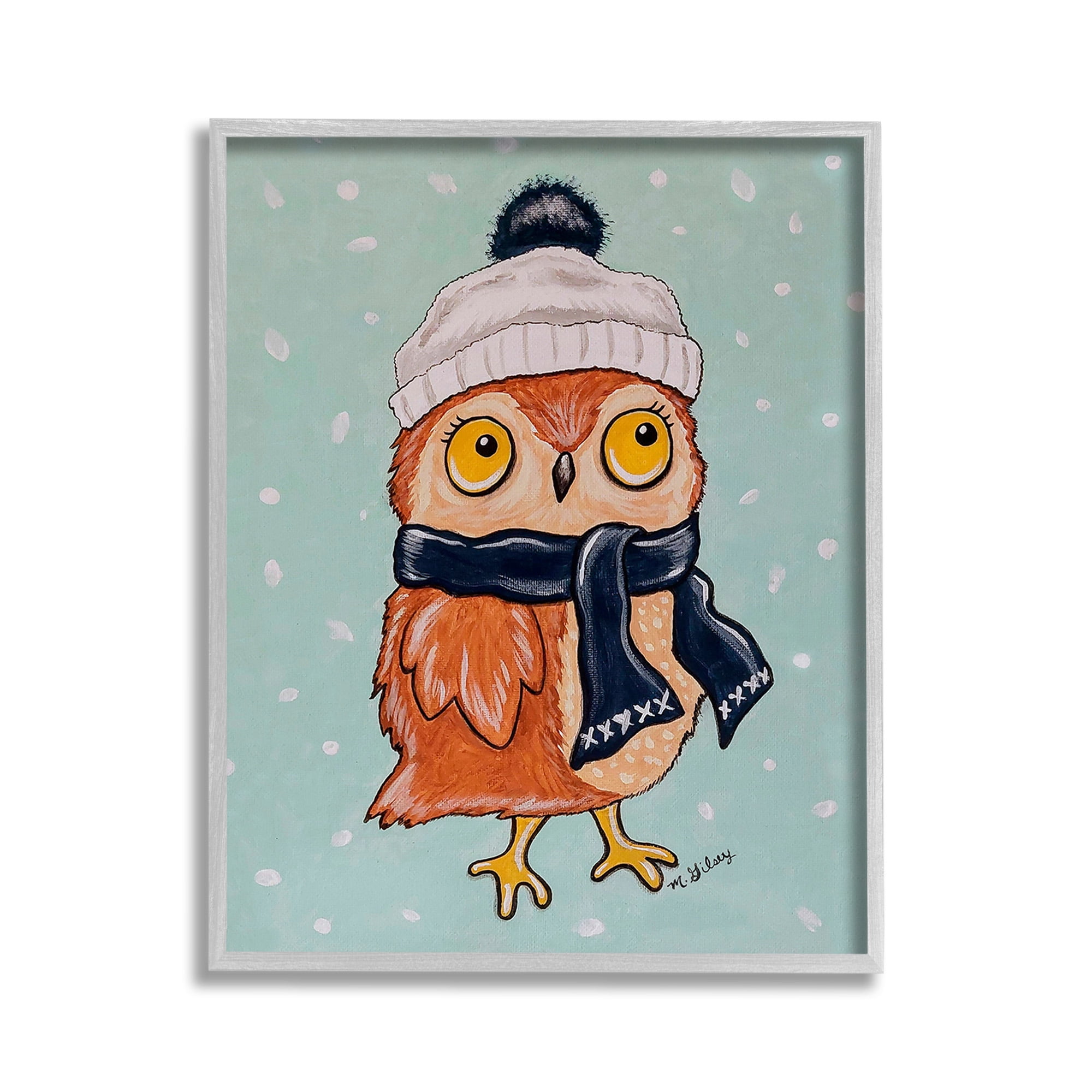 Stupell Industries Owl & Winter Scarf Animals & Insects Painting Gray Framed Art Print Wall Art, 11 x 14