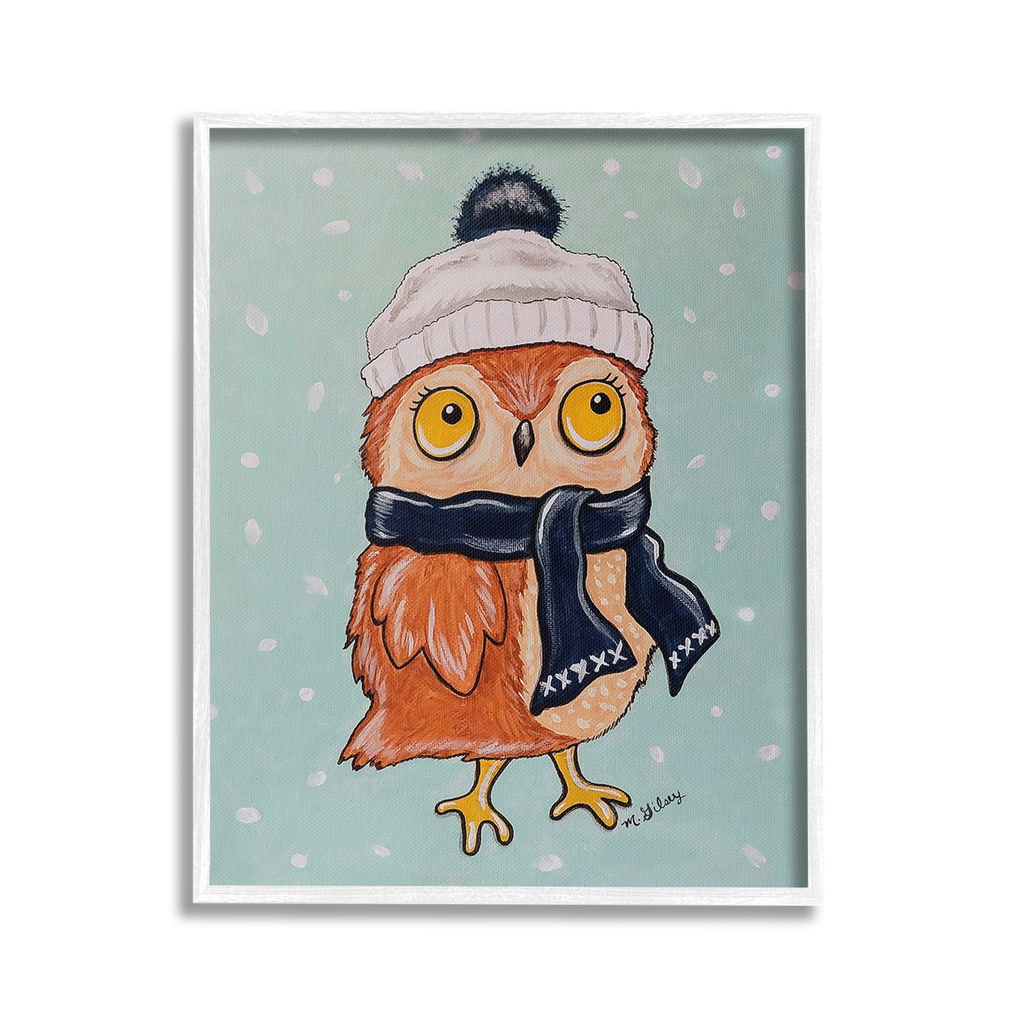 Stupell Industries Owl & Winter Scarf Animals & Insects Painting White Framed Art Print Wall Art, 24 x 30