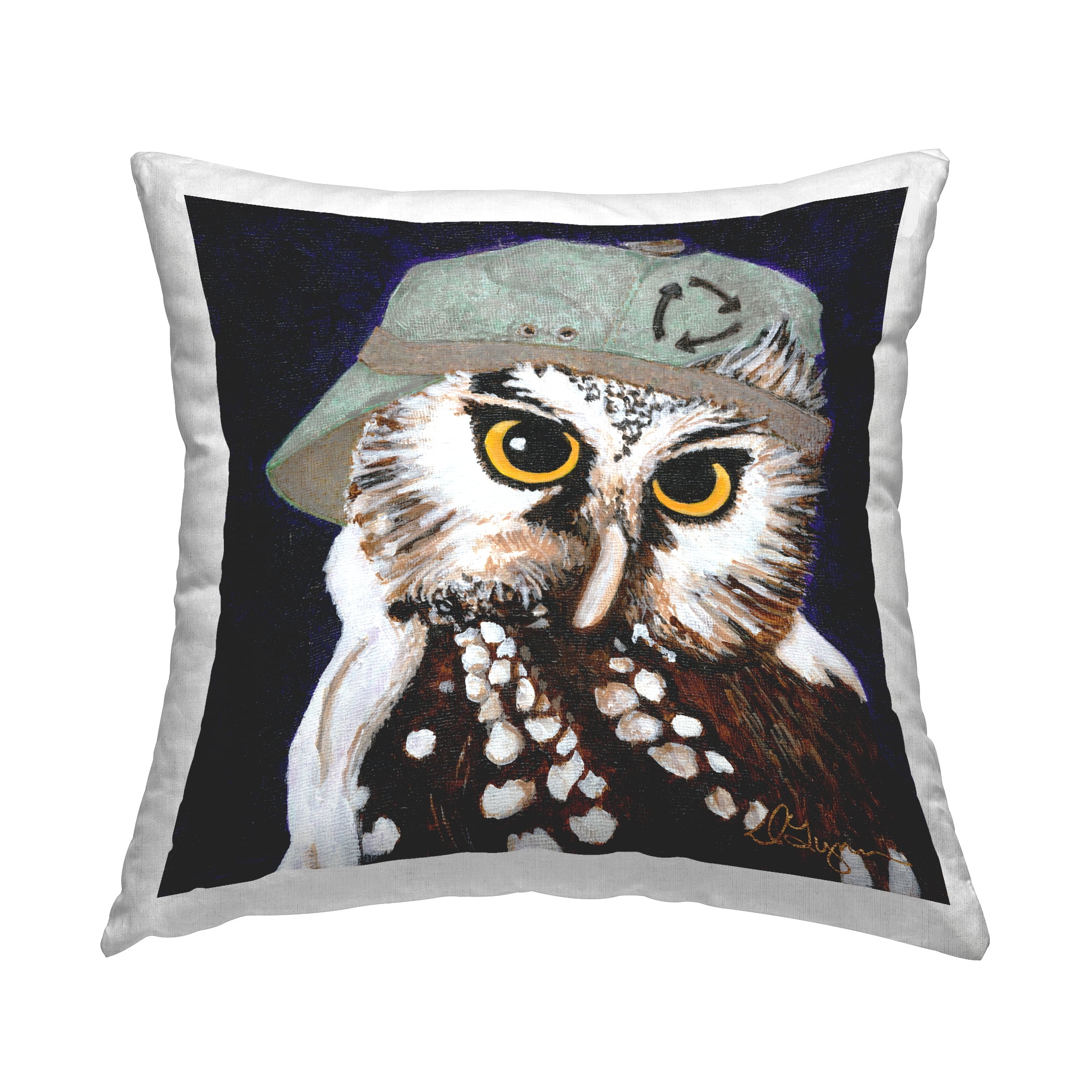 Stupell Industries Owl in Baseball Cap Square Decorative Printed Throw Pillow, 18 x 18