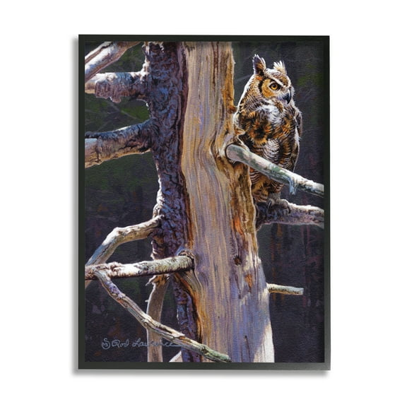 Stupell Industries Owl in Rustic Tree Animals & Insects Painting Black Framed Art Print Wall Art, 11 x 14