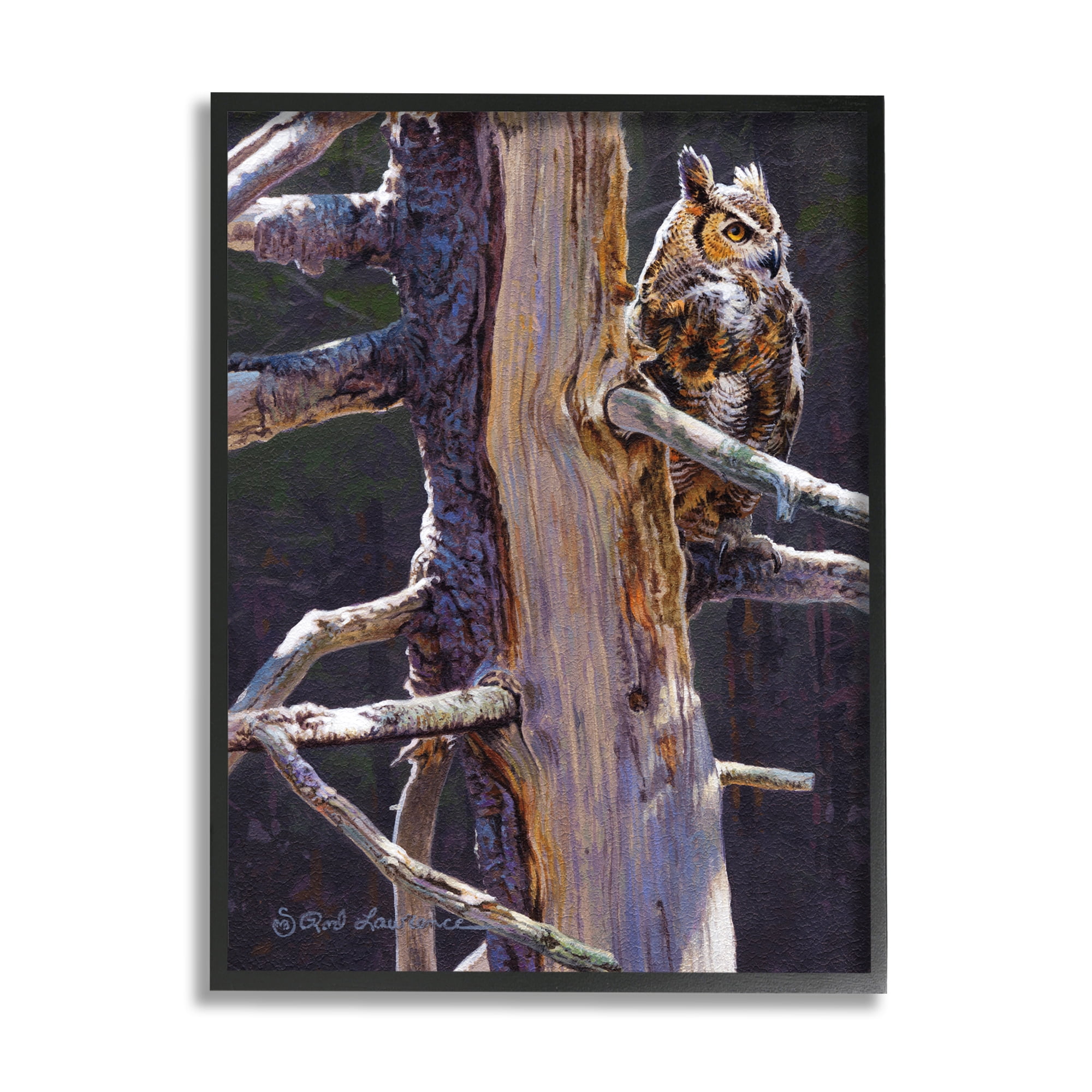 Stupell Industries Owl in Rustic Tree Animals & Insects Painting Black Framed Art Print Wall Art, 24 x 30