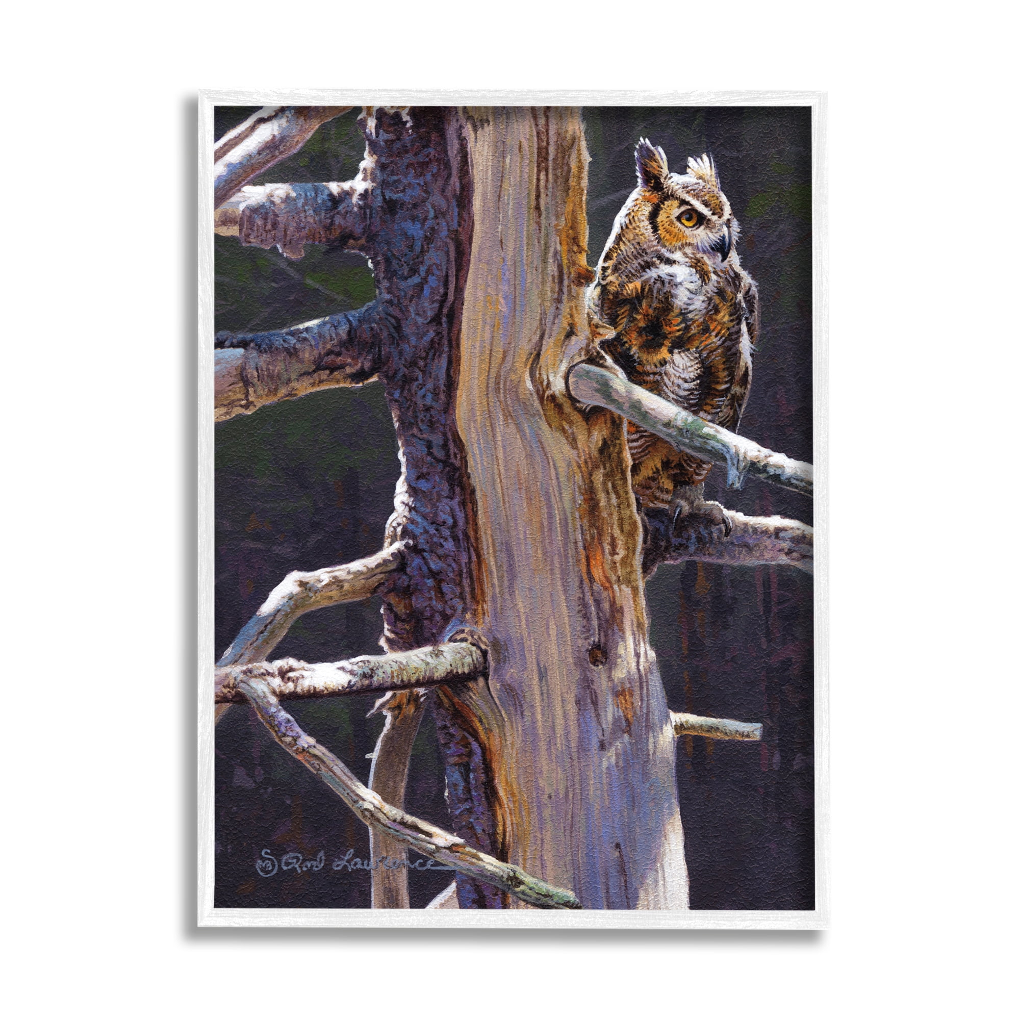 Stupell Industries Owl in Rustic Tree Animals & Insects Painting White Framed Art Print Wall Art, 11 x 14