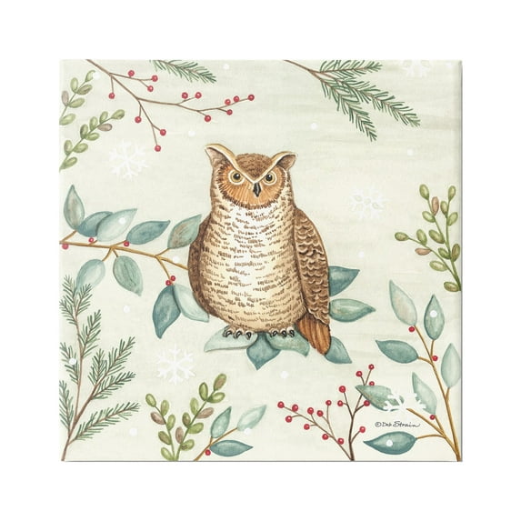 Stupell Industries Owl in Woodland Winter Holiday Painting Gallery Wrapped Canvas Print Wall Art, 17 x 17