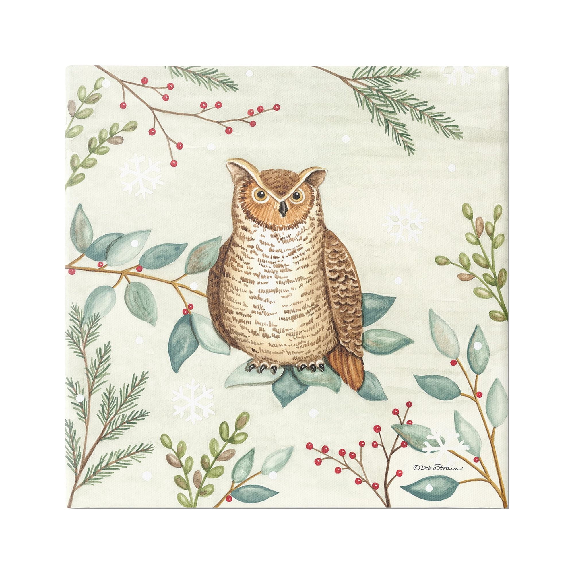 Stupell Industries Owl in Woodland Winter Holiday Painting Gallery Wrapped Canvas Print Wall Art, 30 x 30