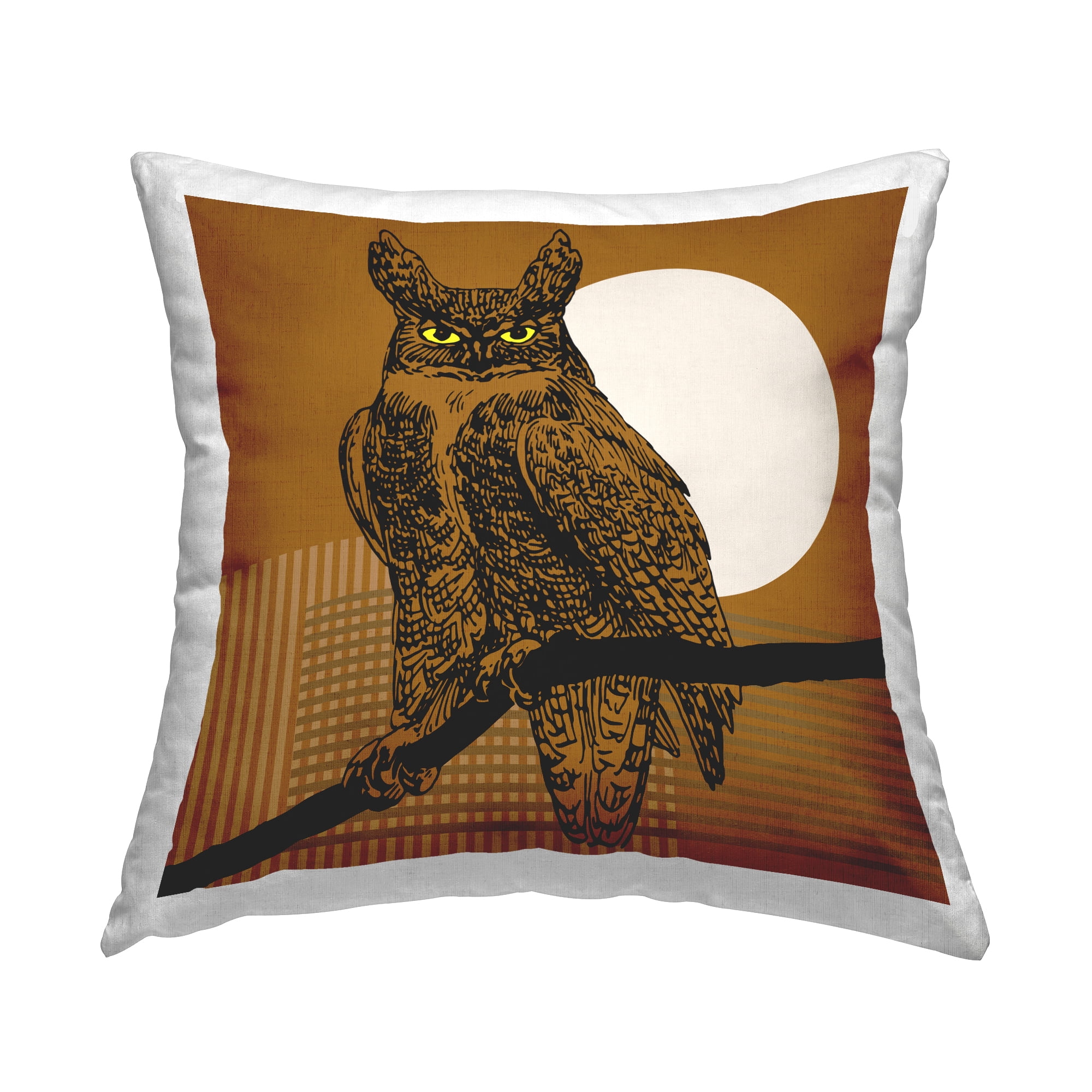 Stupell Industries Owl on Brown Pattern Decorative Printed Throw Pillow, 18 x 18
