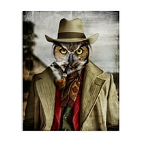 Stupell Industries Owl with Classic Pipe Animals & Insects Painting Gallery Wrapped Canvas Art Print Wall Art, 16 x 20