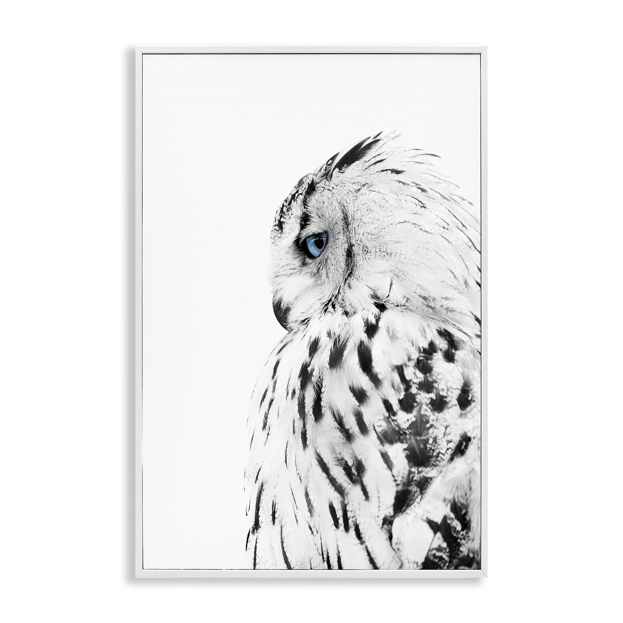 Stupell Industries Owl with Strong Blue Gaze Animals Painting White Framed Art Print Wall Art, 16 x 24