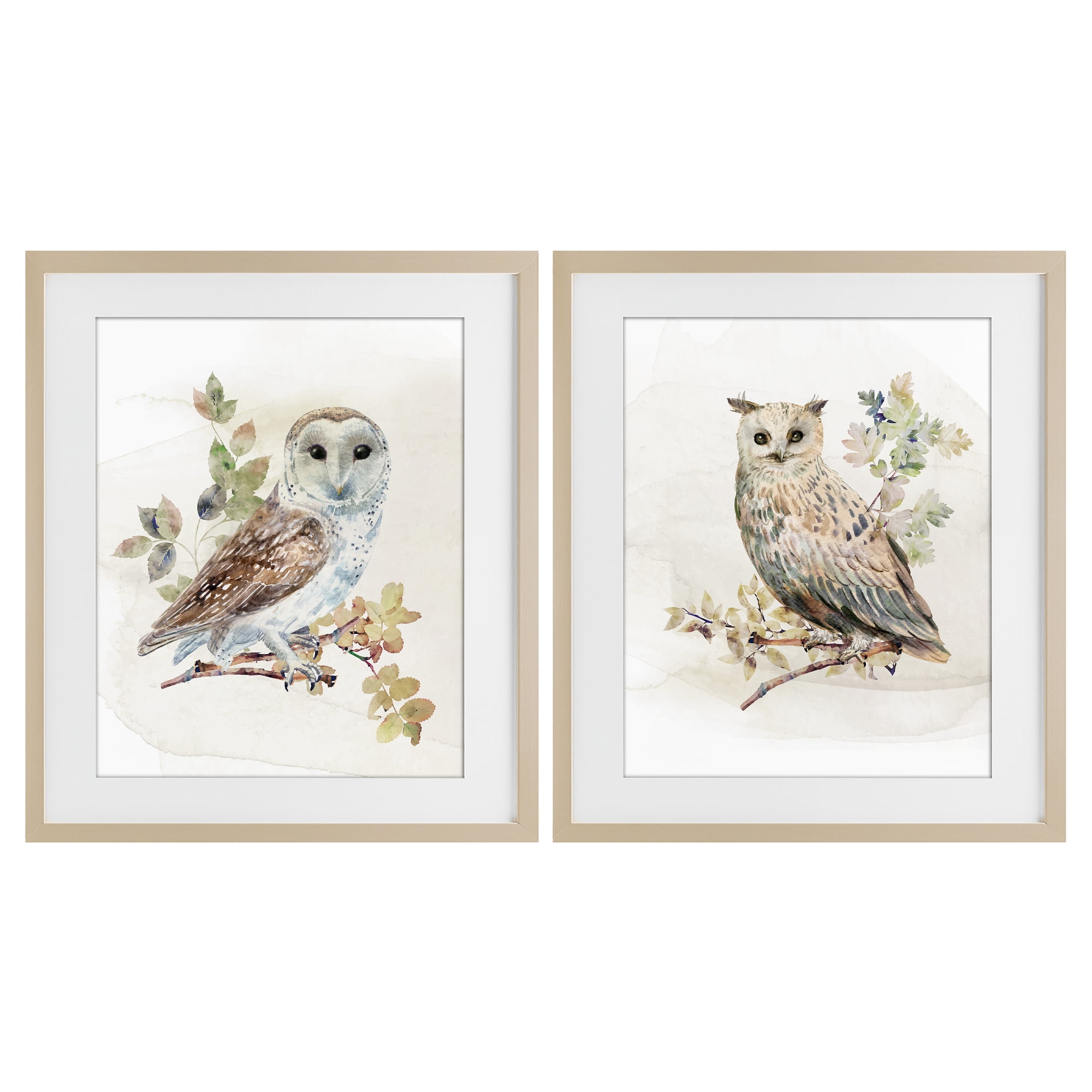 Stupell Industries Owls Perched in Foliage 2 Piece Birch Framed Print Under Glass Set, design by CAD Designs