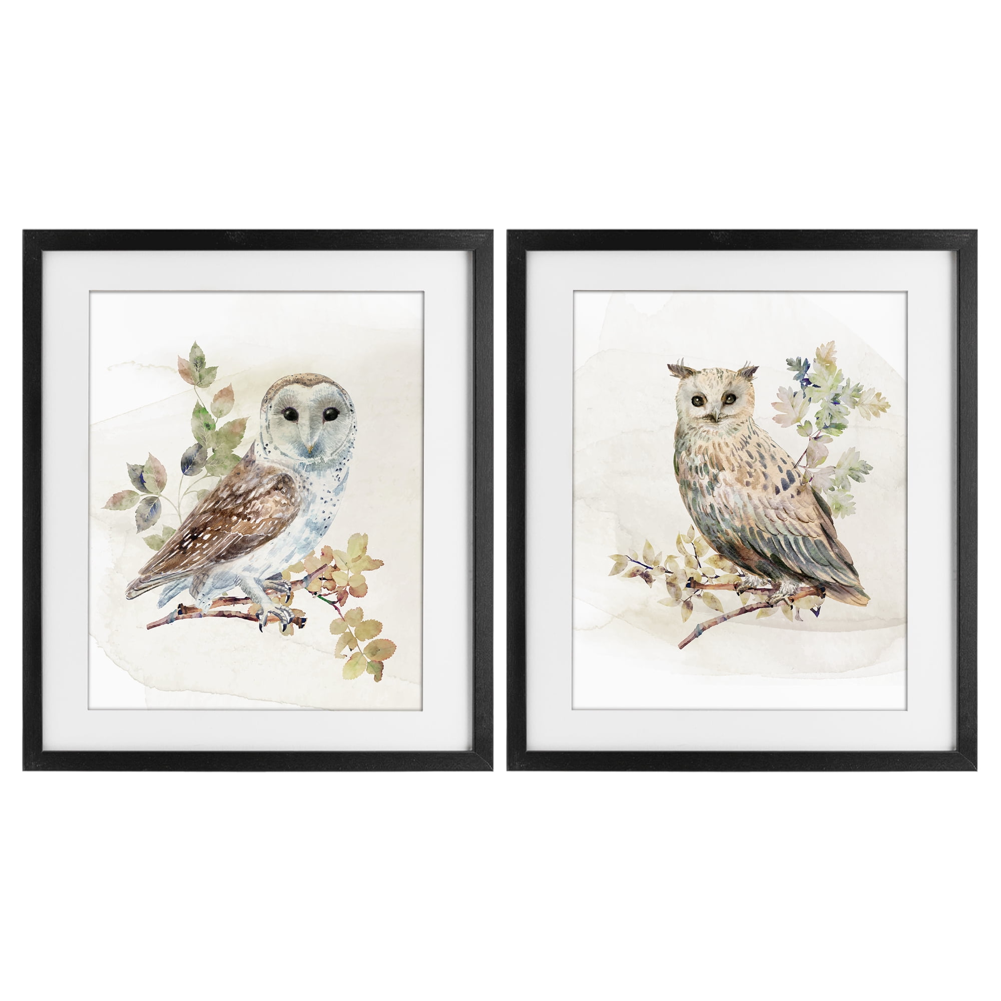 Stupell Industries Owls Perched in Foliage 2 Piece Black Framed Print Under Glass Set, design by CAD Designs