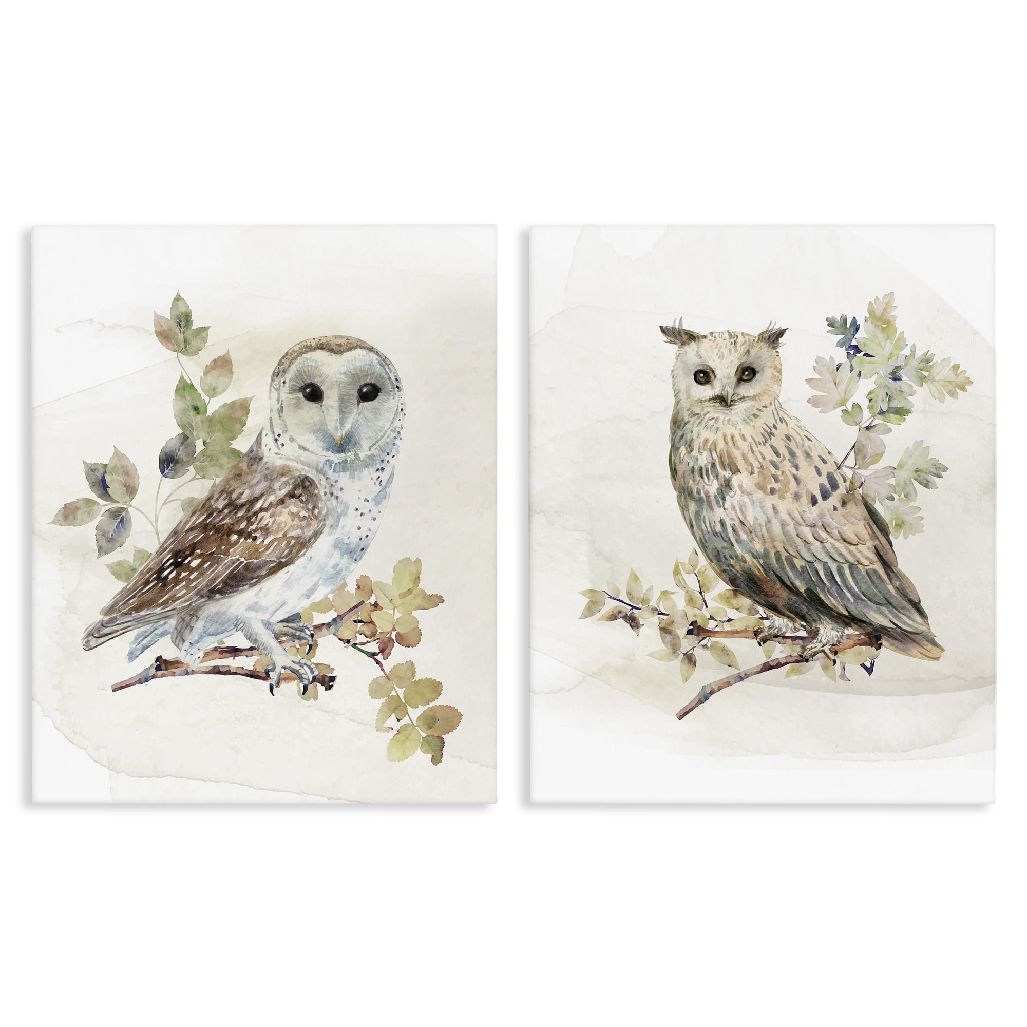 Stupell Industries Owls Perched in Foliage 2 Piece Canvas Wall Art Set, design by CAD Designs