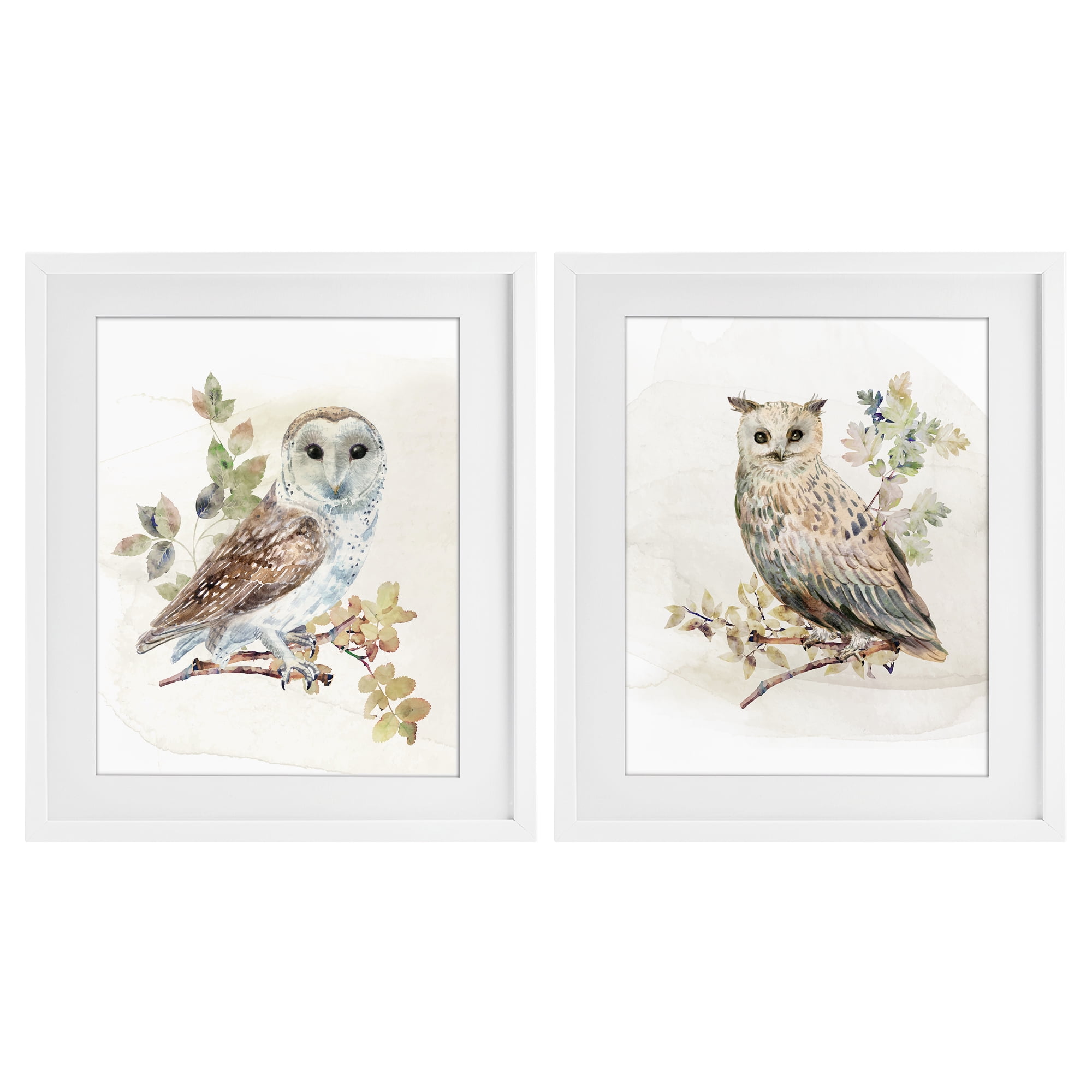 Stupell Industries Owls Perched in Foliage 2 Piece White Framed Print Under Glass Set, design by CAD Designs