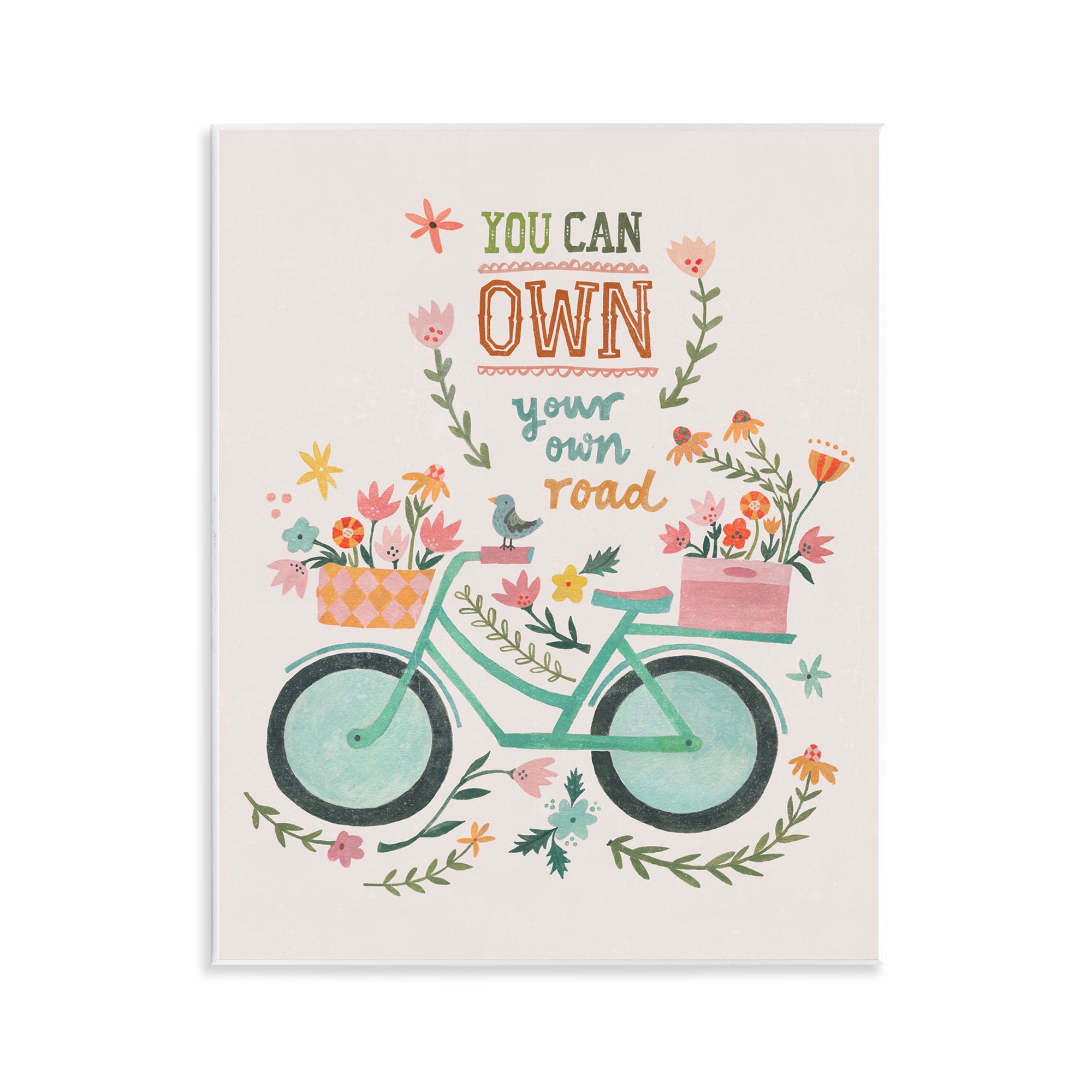 Stupell Industries Own Road Phrase with Bicycle Transportation Painting Unframed Art Print Wall Art, 11 x 14