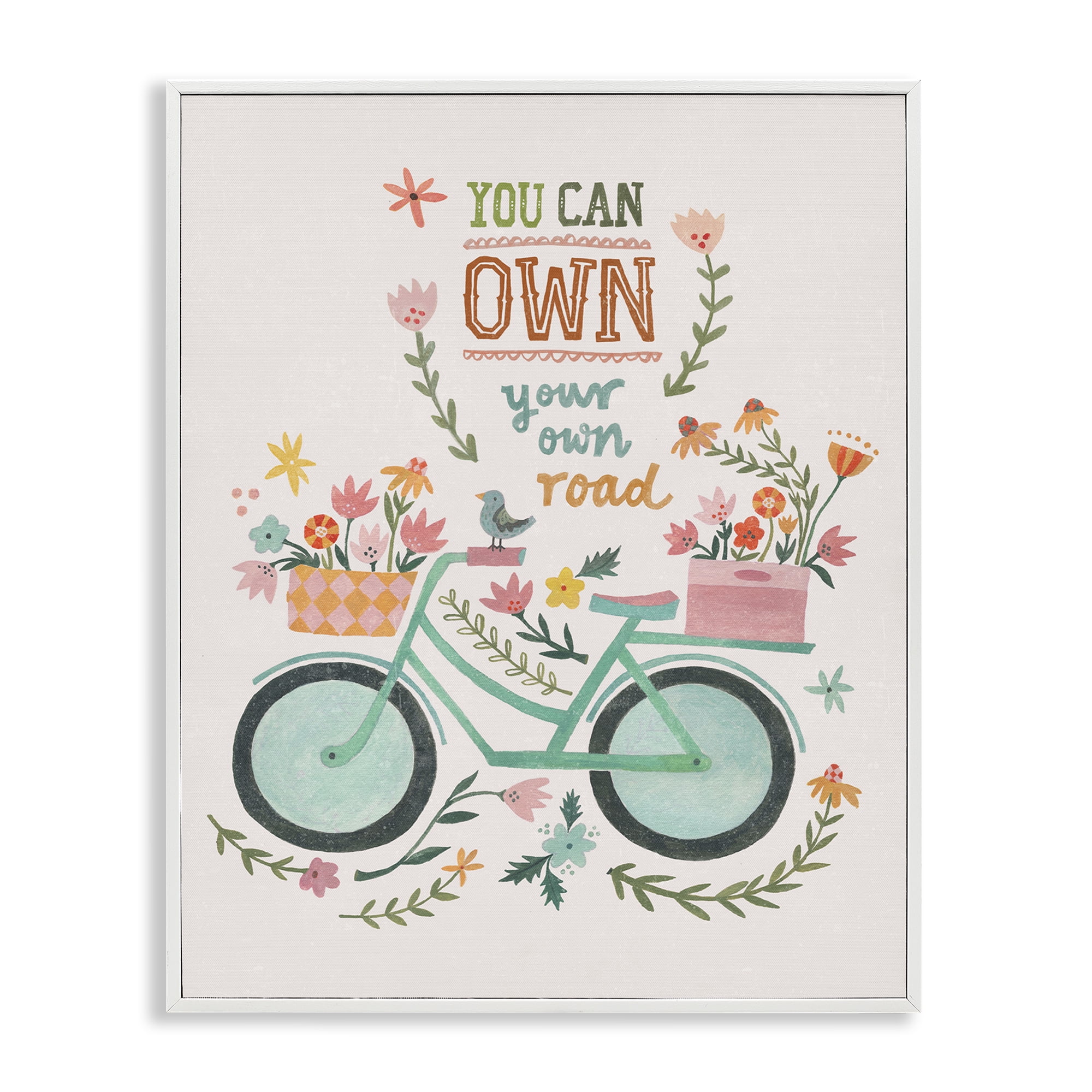 Stupell Industries Own Road Phrase with Bicycle Transportation Painting White Framed Art Print Wall Art, 11 x 14