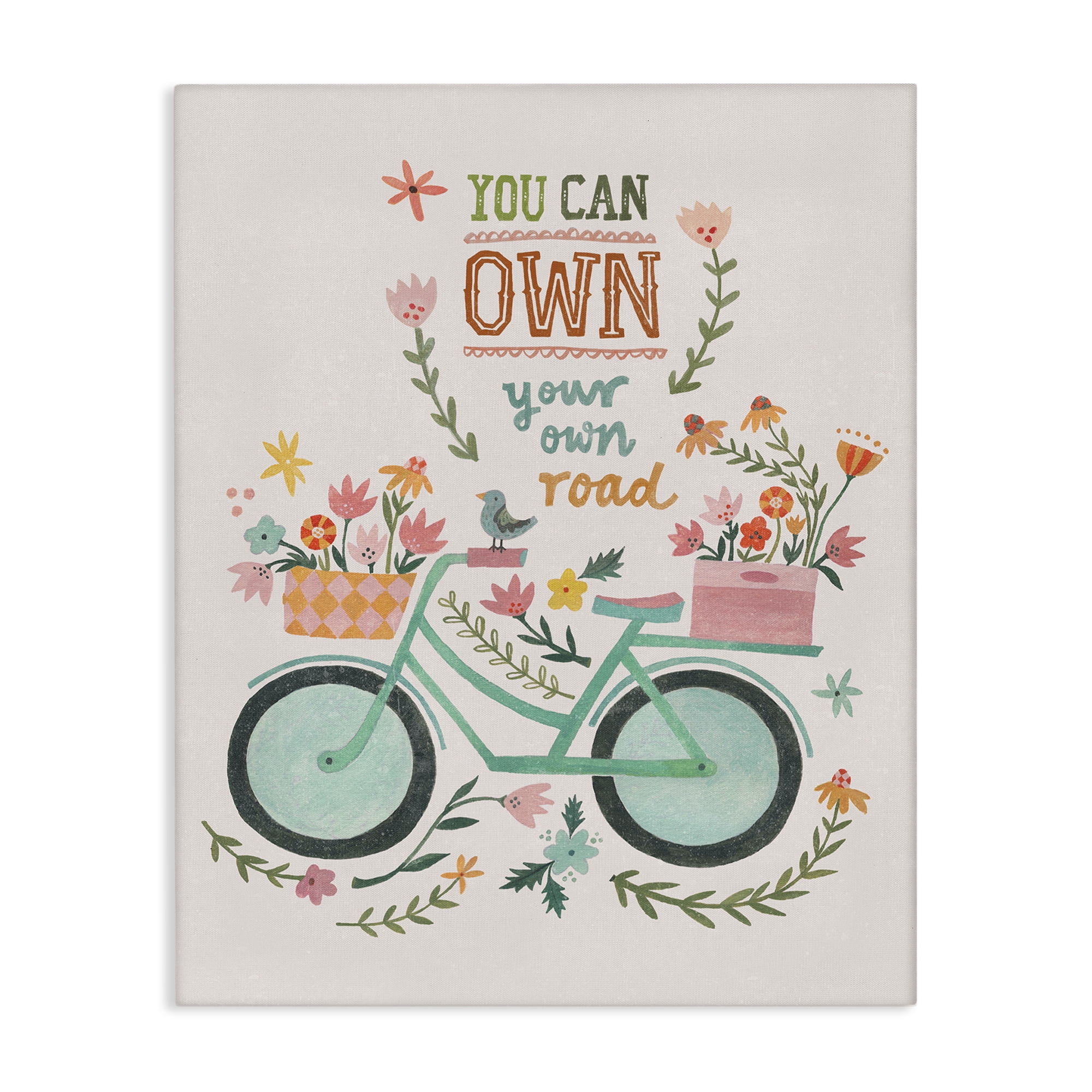Stupell Industries Own Road Phrase with Bicycle Transportation Painting Wrapped Canvas Art Print Wall Art, 24 x 30