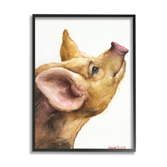 Stupell Industries Oxford Sandy Piglet Adorable Farm Animal Gaze Black Framed, 24 x 30, Design by George Dyachenko