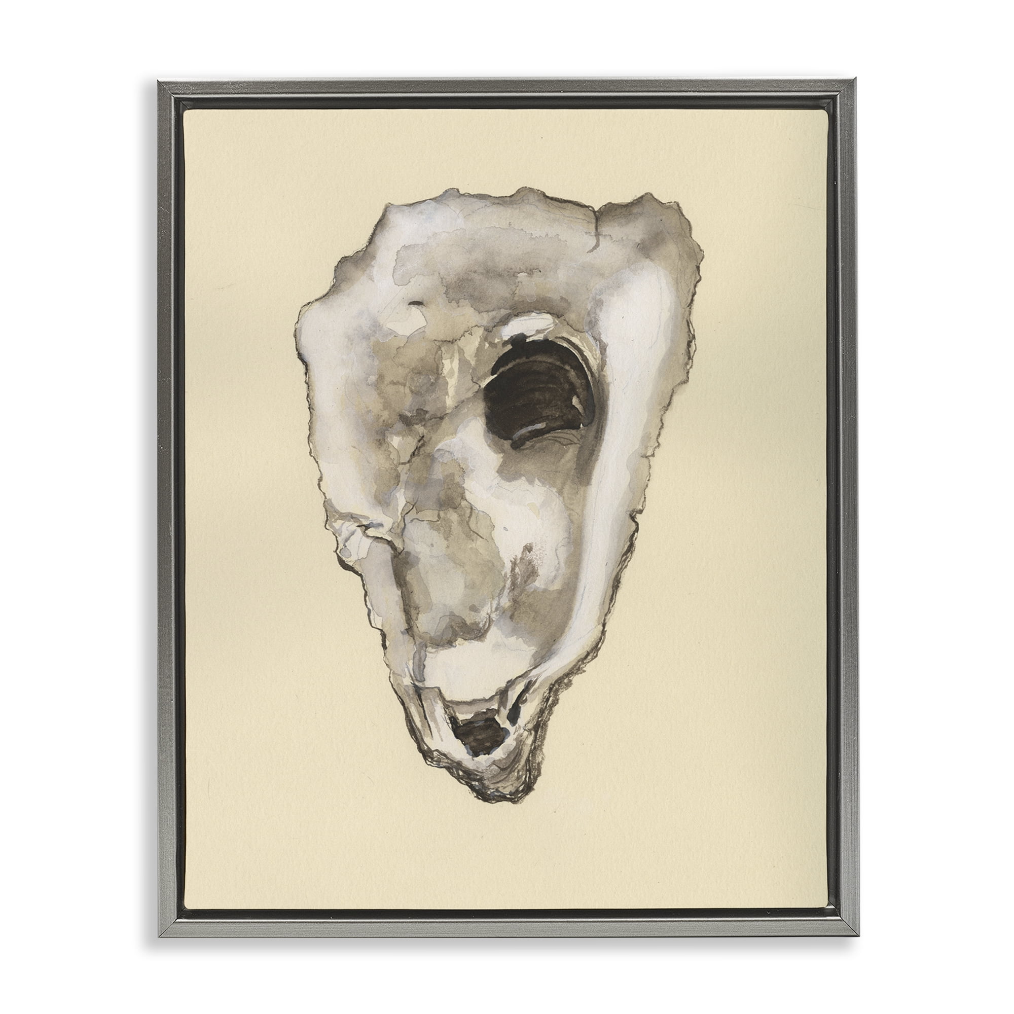 Stupell Industries Oyster Sea Creature Nautical & Beach Painting Gray Floater Framed Canvas Art Print Wall Art, 25 x 31