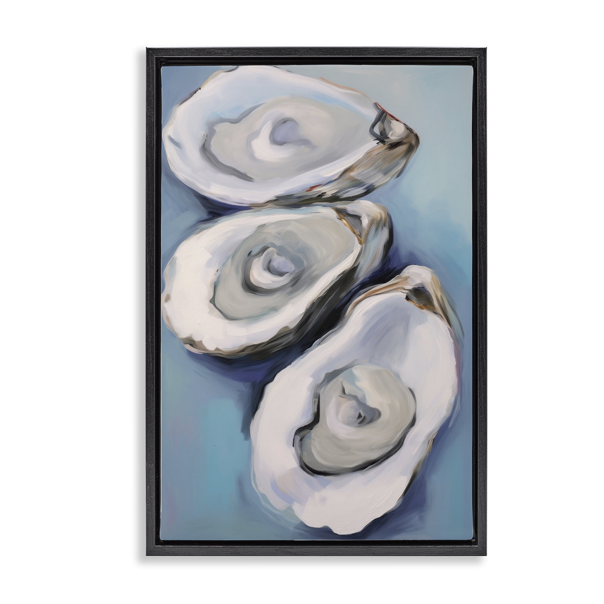 Stupell Industries Oyster Seashell Trio Animals & Insects Painting Black Floater Framed Canvas Art Print Wall Art, 21 x 31