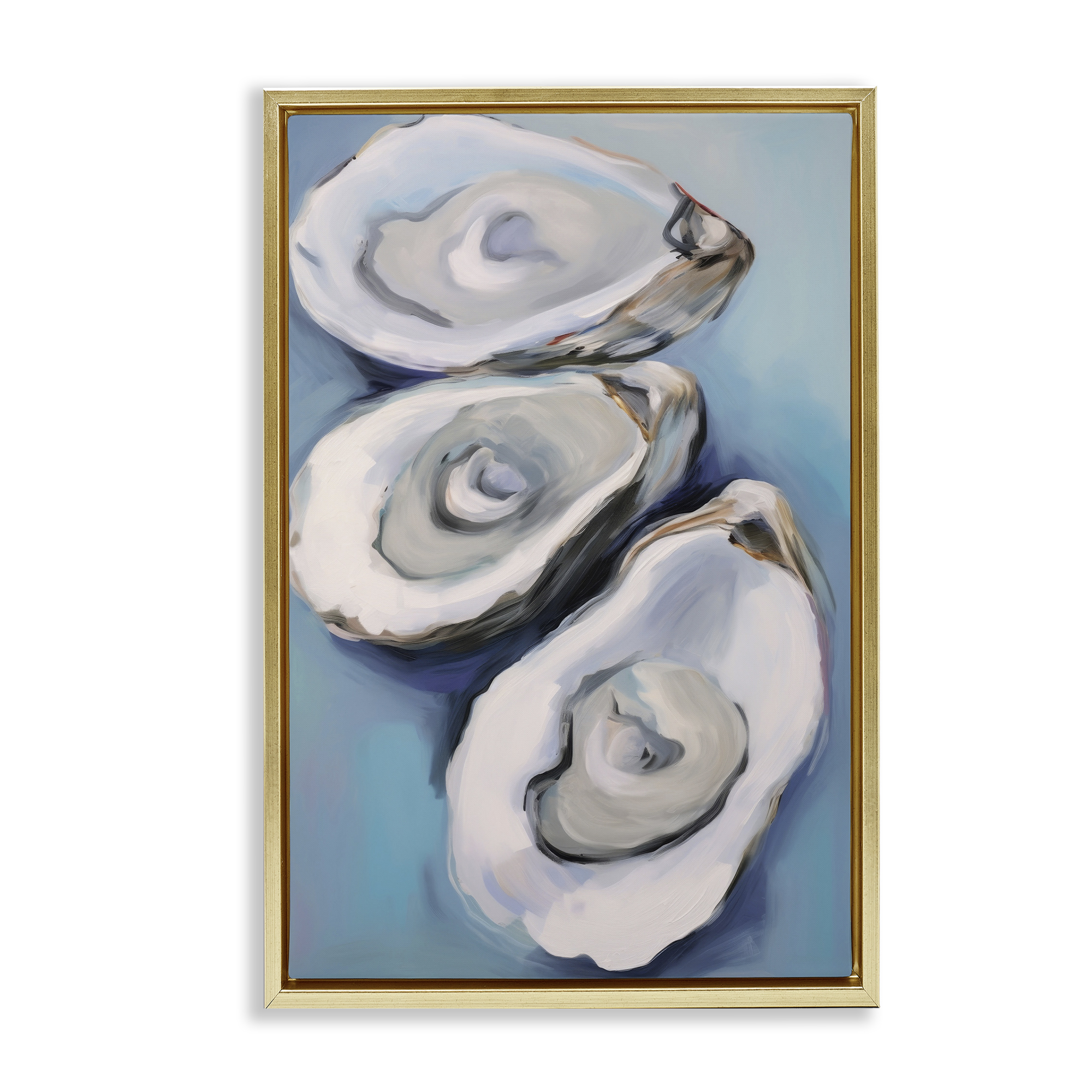 Stupell Industries Oyster Seashell Trio Animals & Insects Painting Gold Floater Framed Canvas Art Print Wall Art, 17 x 25