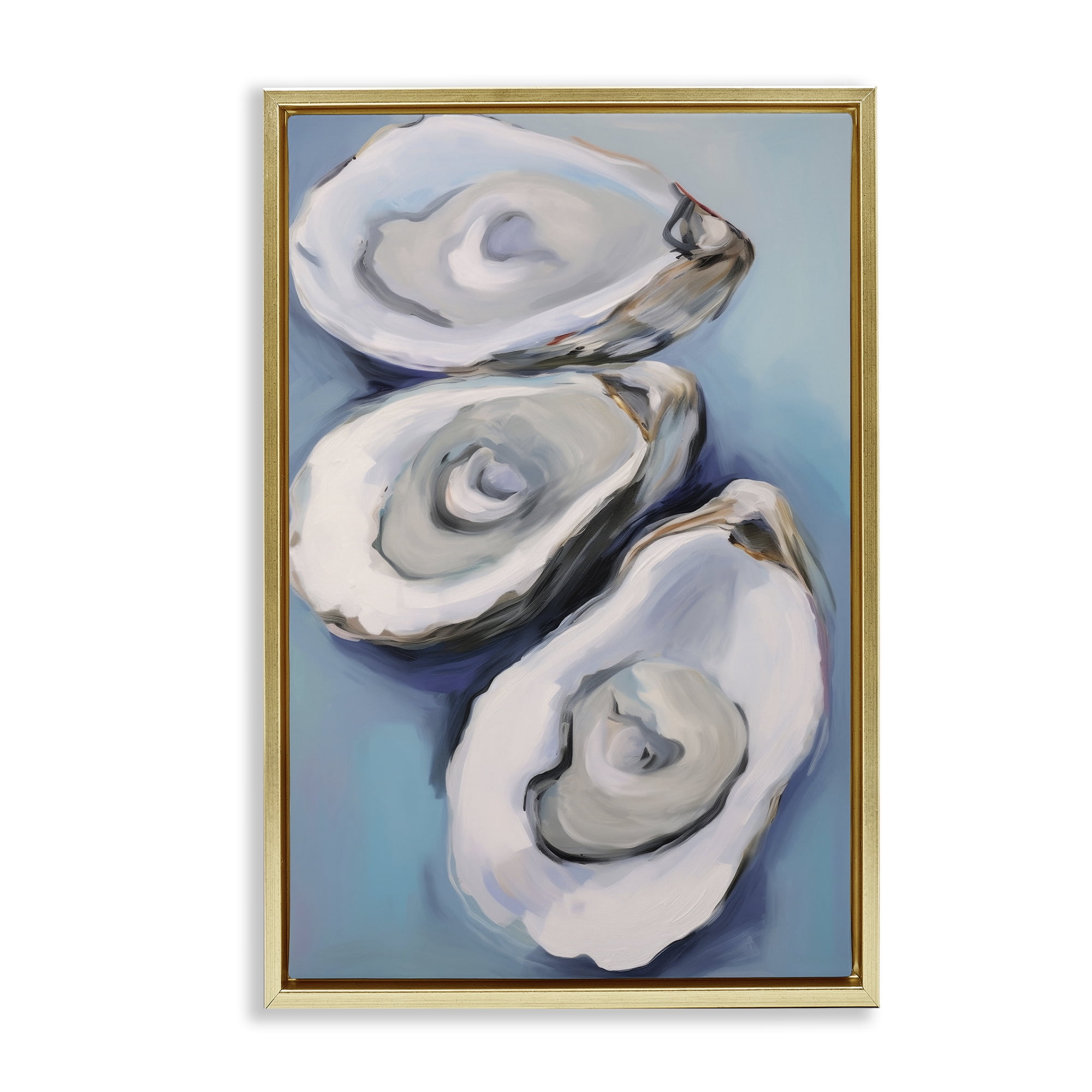 Stupell Industries Oyster Seashell Trio Animals & Insects Painting Gold Floater Framed Canvas Art Print Wall Art, 21 x 31