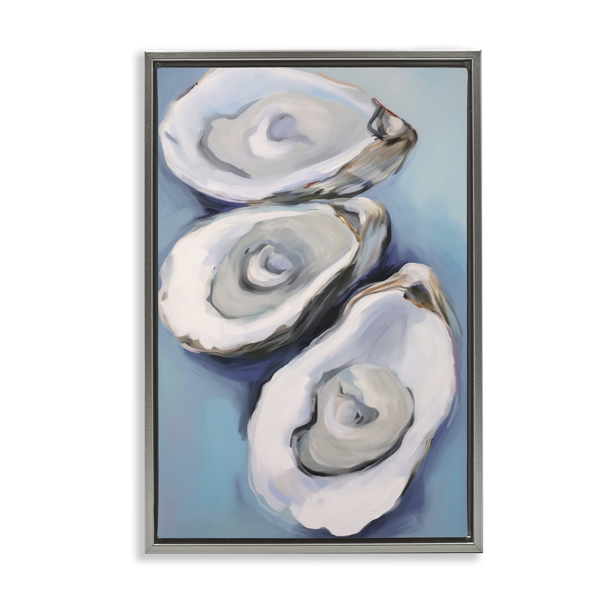 Stupell Industries Oyster Seashell Trio Animals & Insects Painting Gray Floater Framed Canvas Art Print Wall Art, 17 x 25