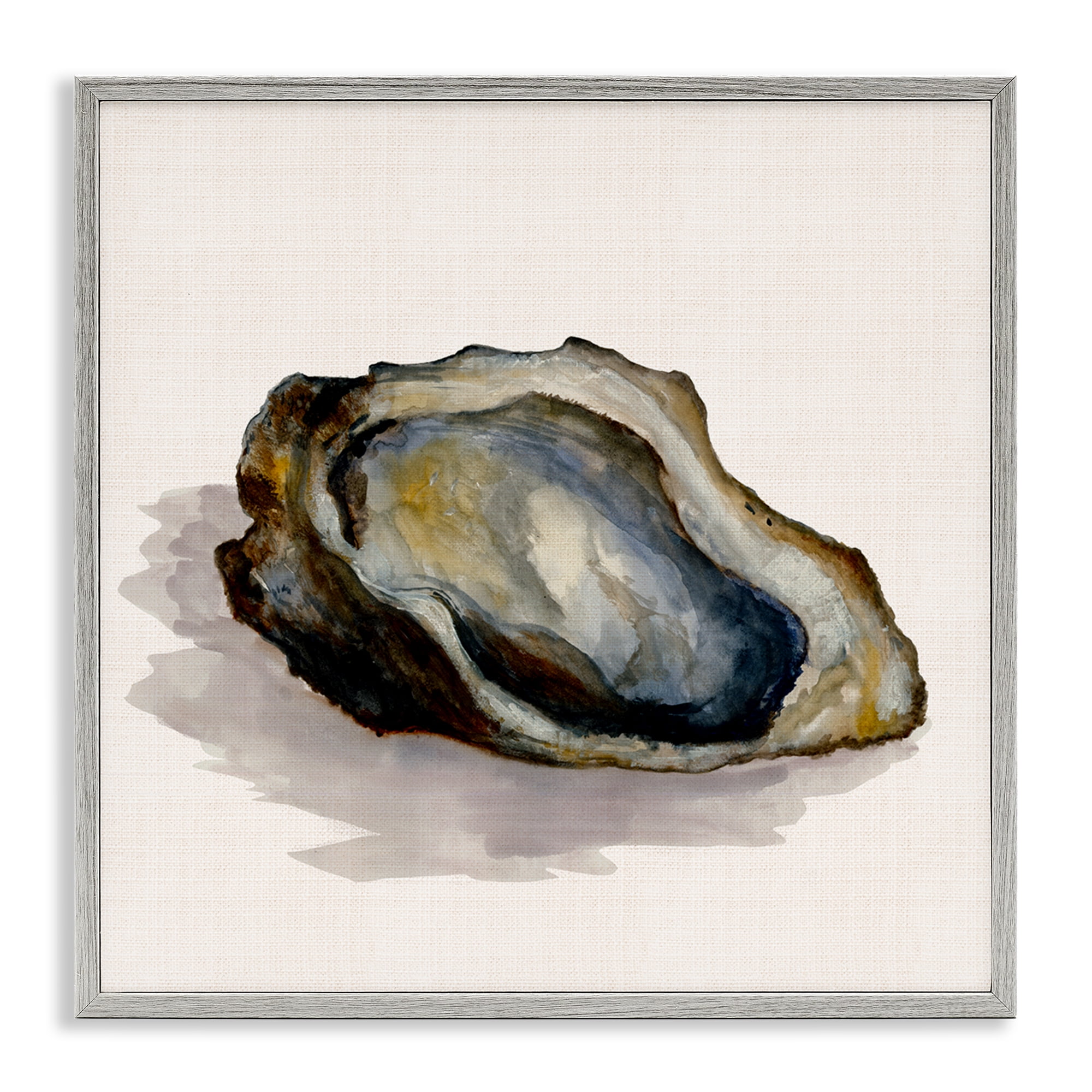 Stupell Industries Oyster Shell on Beige Nautical & Beach Painting Gray Framed Art Print Wall Art, 12 x 12