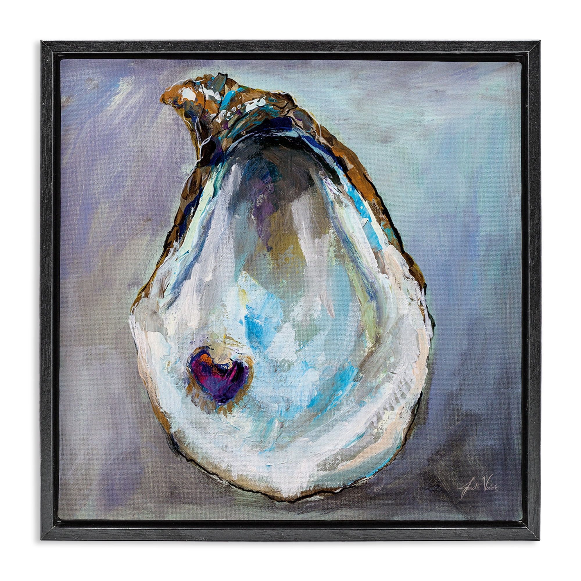 Stupell Industries Oyster Shell with Pearl Animals & Insects Painting Black Floater Framed Canvas Art Print Wall Art, 18 x 18