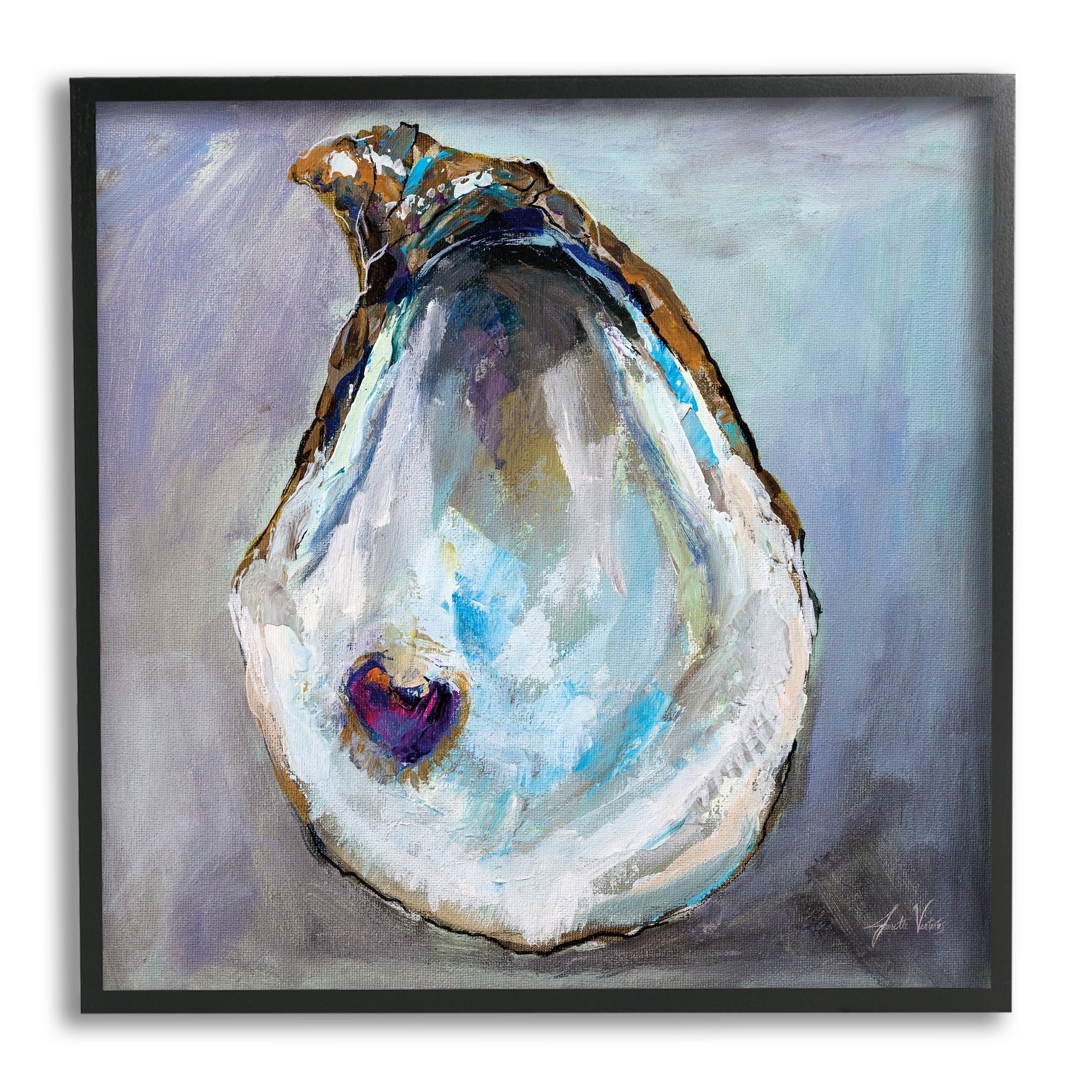 Stupell Industries Oyster Shell with Pearl Animals & Insects Painting Black Framed Art Print Wall Art, 17 x 17