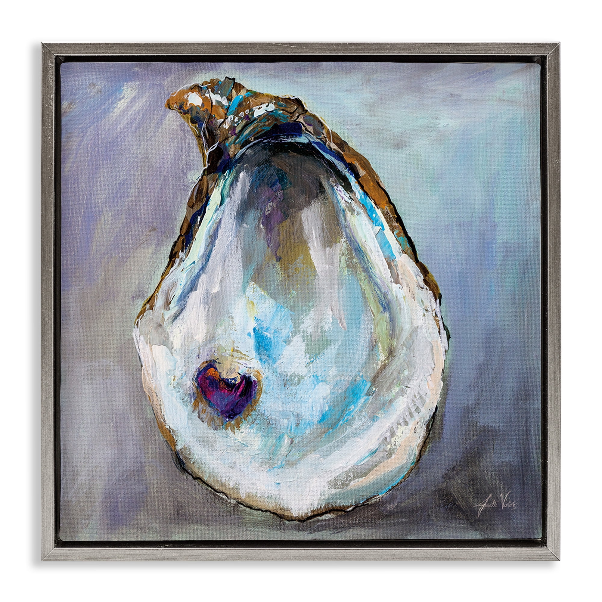 Stupell Industries Oyster Shell with Pearl Animals & Insects Painting Gray Floater Framed Canvas Art Print Wall Art, 18 x 18