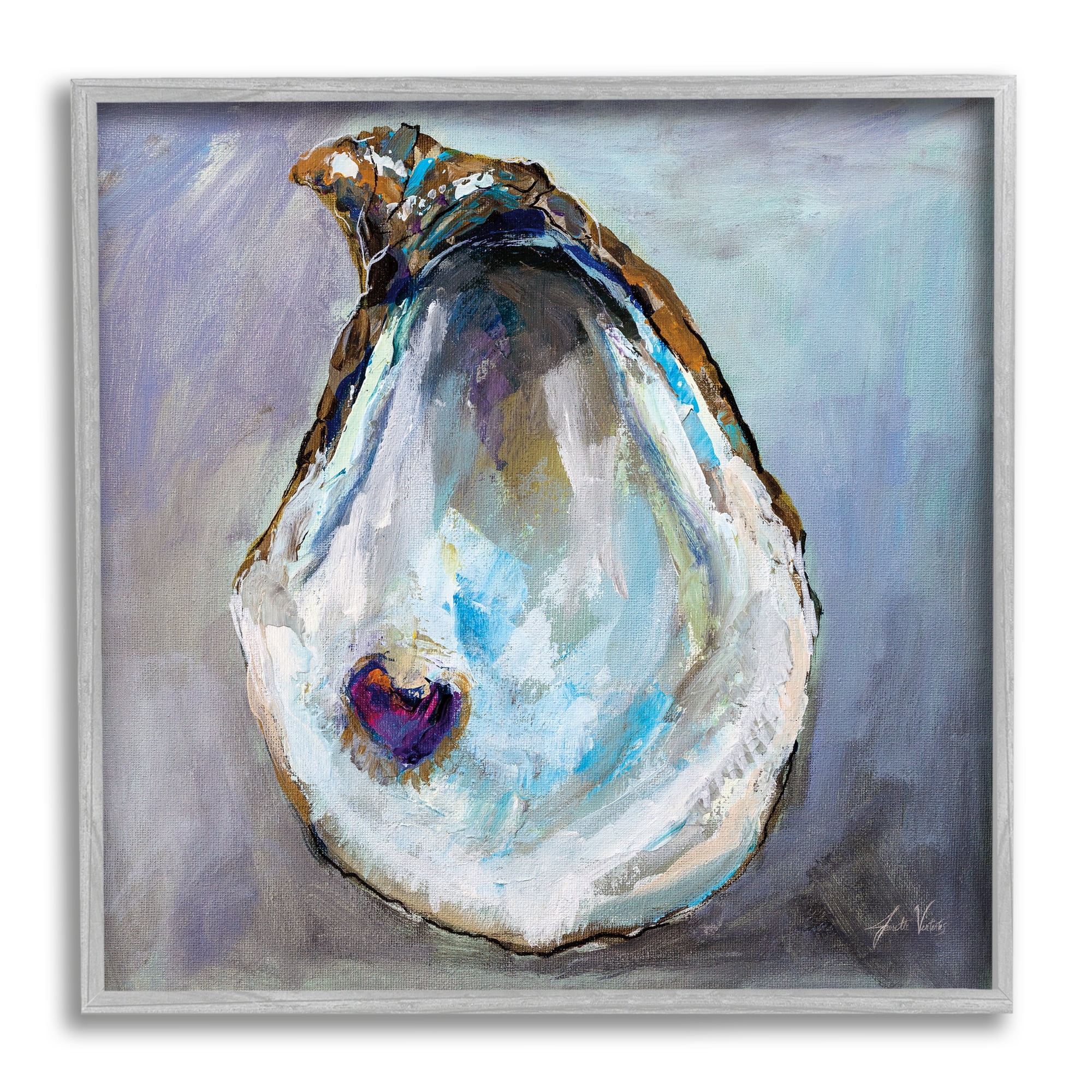 Stupell Industries Oyster Shell with Pearl Animals & Insects Painting Gray Framed Art Print Wall Art, 17 x 17