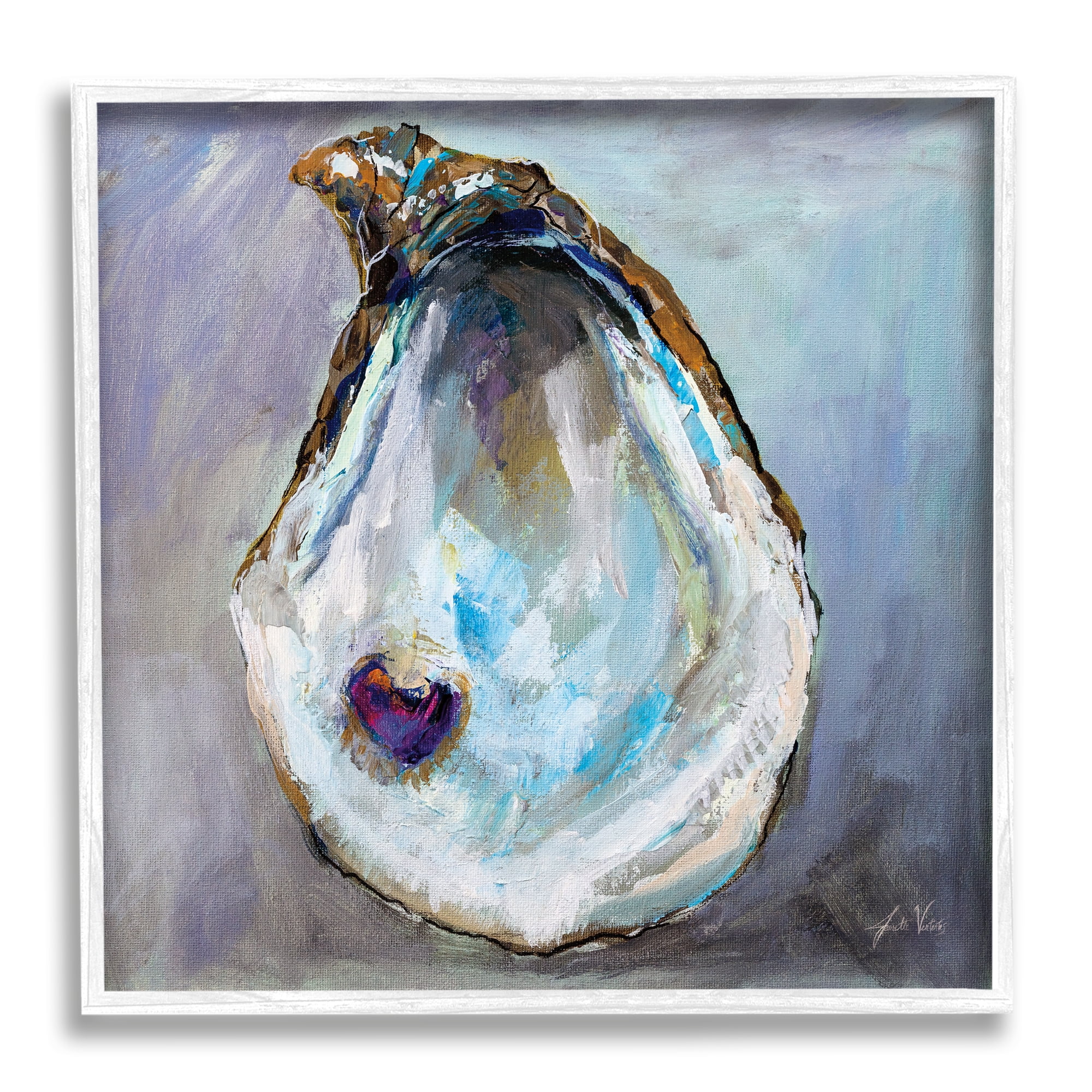 Stupell Industries Oyster Shell with Pearl Animals & Insects Painting White Framed Art Print Wall Art, 17 x 17