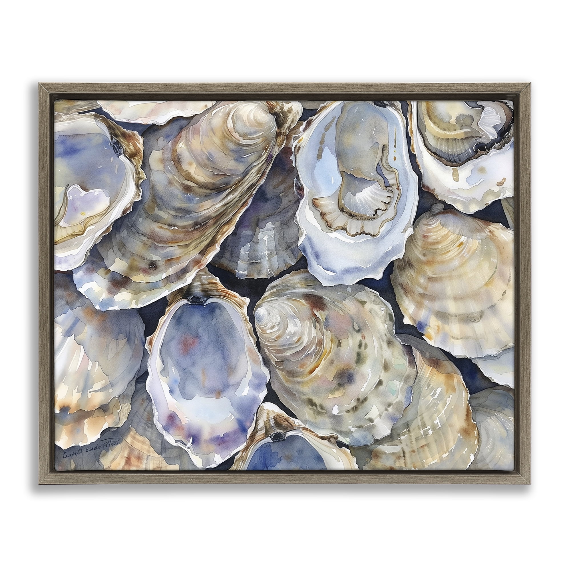 Stupell Industries Oyster Shellabration Pile Brown Framed Floater Canvas Wall Art, design by Heidi Kuntz