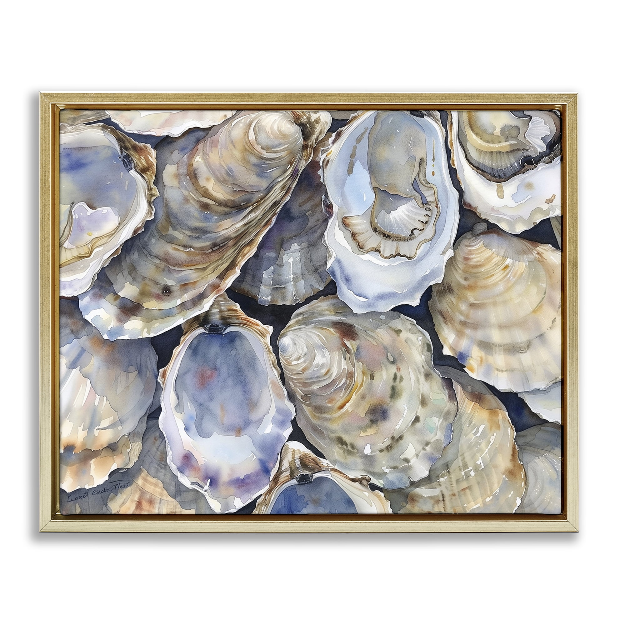 Stupell Industries Oyster Shellabration Pile Gold Framed Floater Canvas Wall Art, design by Heidi Kuntz