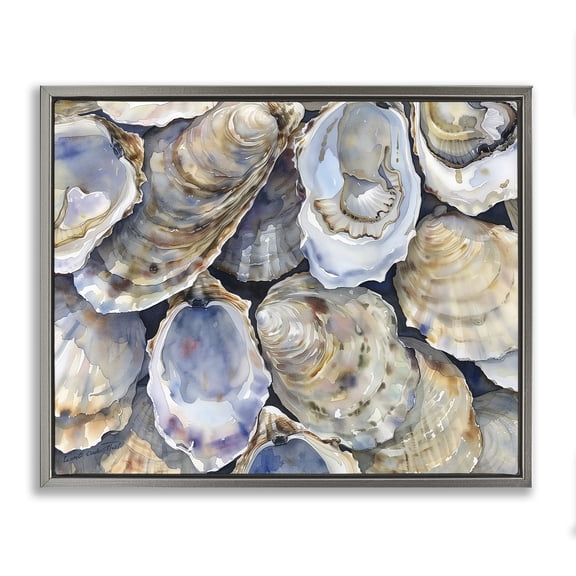 Stupell Industries Rustic Lodge Oyster Shellabration Pile Gray Floating Frame Canvas Art, 21 x 17, by Heidi Kuntz