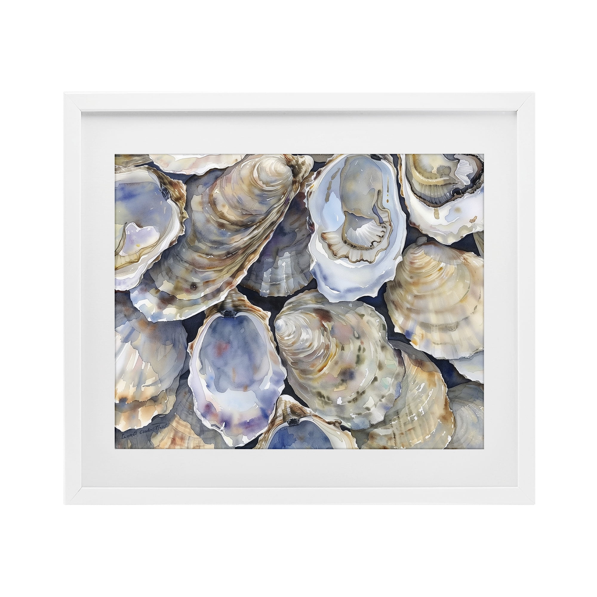 Stupell Industries Oyster Shellabration Pile White Framed Print Under Glass, design by Heidi Kuntz