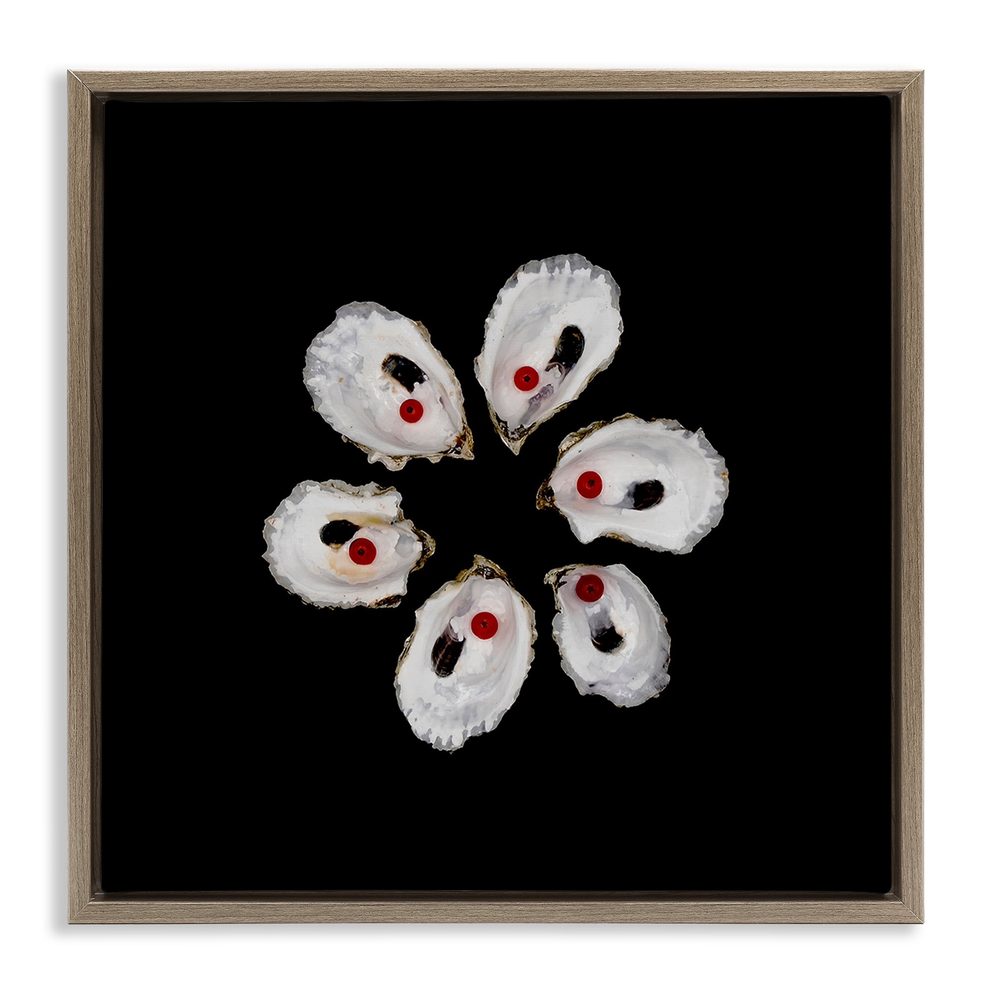 Stupell Industries Oyster Shells Symmetry Brown Framed Floater Canvas Wall Art, design by Beth Adoette