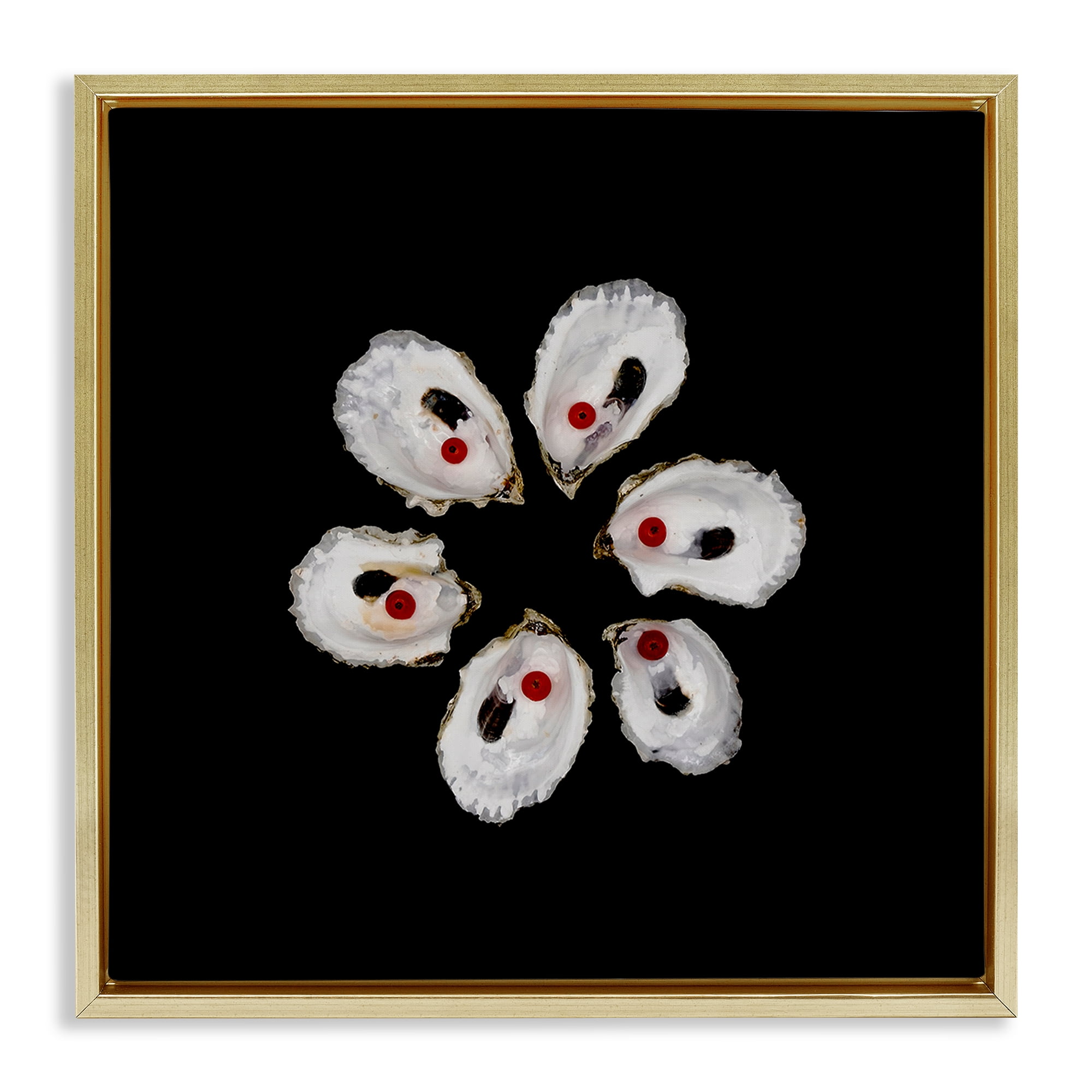 Stupell Industries Oyster Shells Symmetry Gold Framed Floater Canvas Wall Art, design by Beth Adoette
