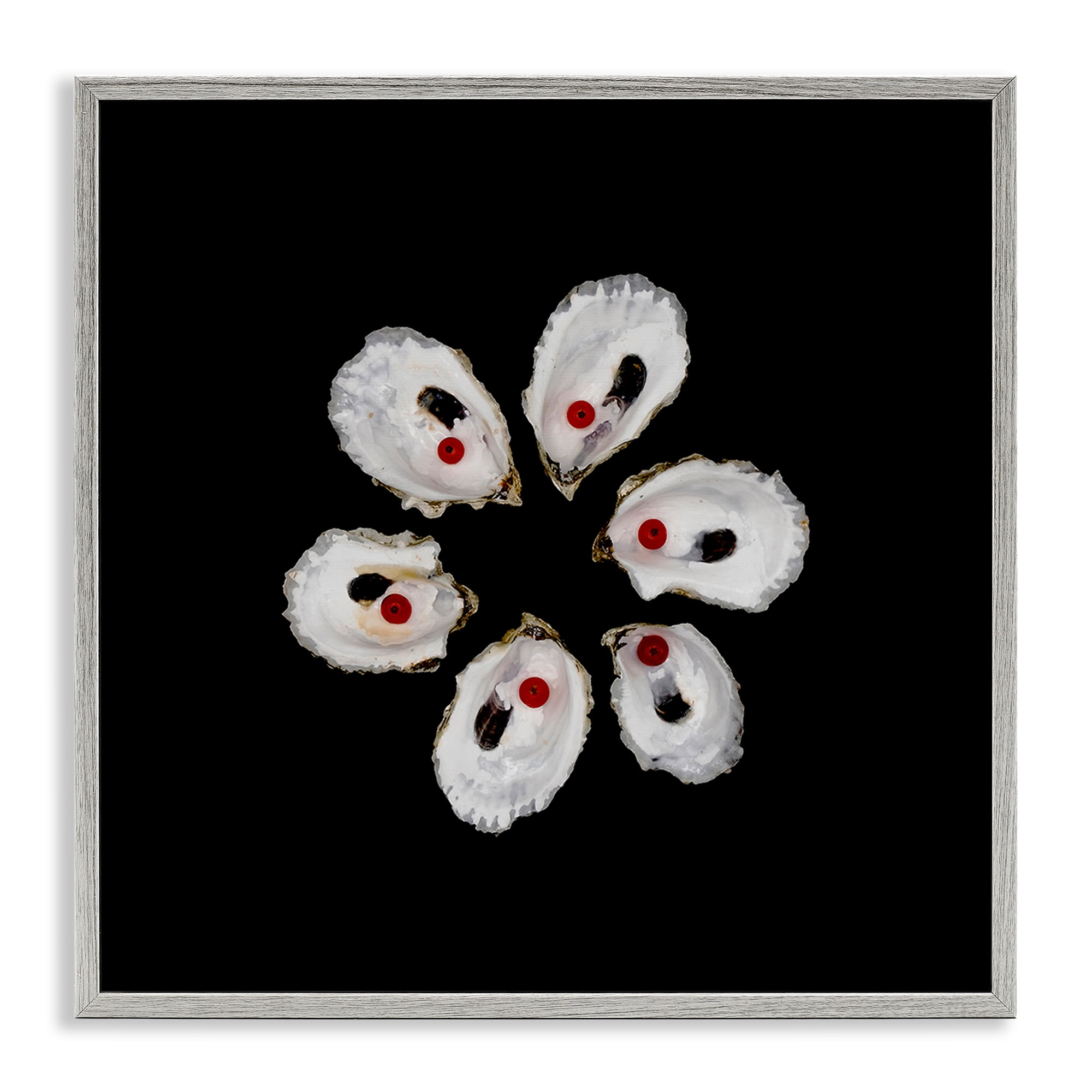 Stupell Industries Oyster Shells Symmetry Gray Framed Giclee Art, design by Beth Adoette