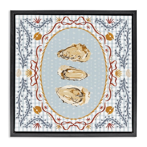 Stupell Industries French Country Oyster Trio on Blue Gingham Black Floating Frame Canvas Art, 18 x 18, by Vero Illustrates