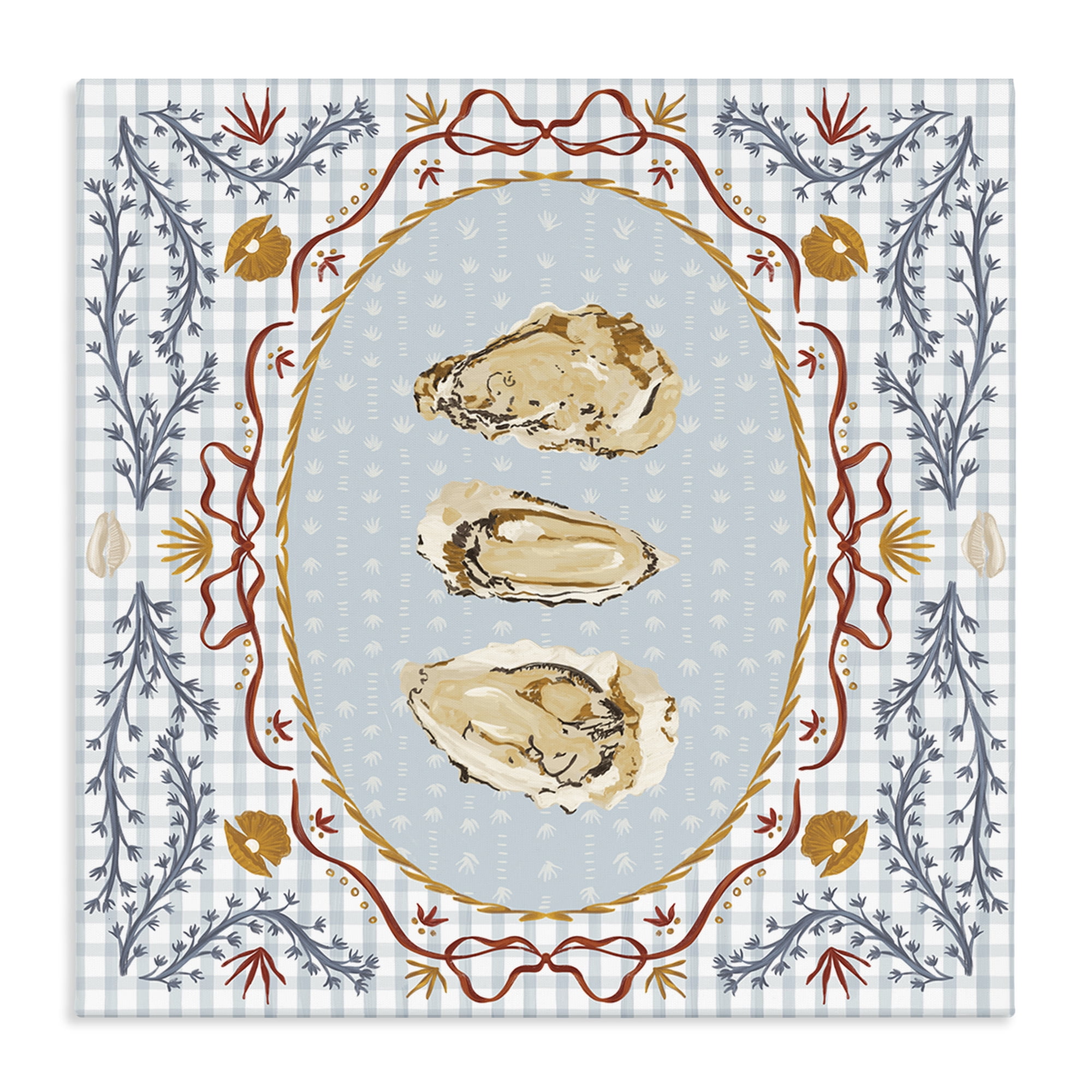 Stupell Industries Oyster Trio on Blue Gingham Canvas Wall Art, design by Vero Illustrates