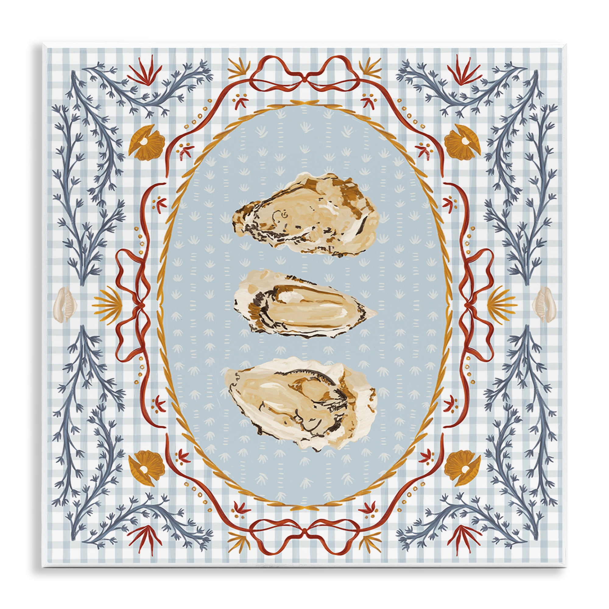 Stupell Industries Oyster Trio on Blue Gingham Wall Plaque Art, design by Vero Illustrates