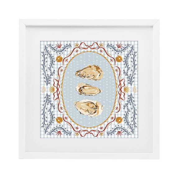 Stupell Industries French Country Oyster Trio on Blue Gingham White Framed Print Under Glass, 13 x 13, by Vero Illustrates