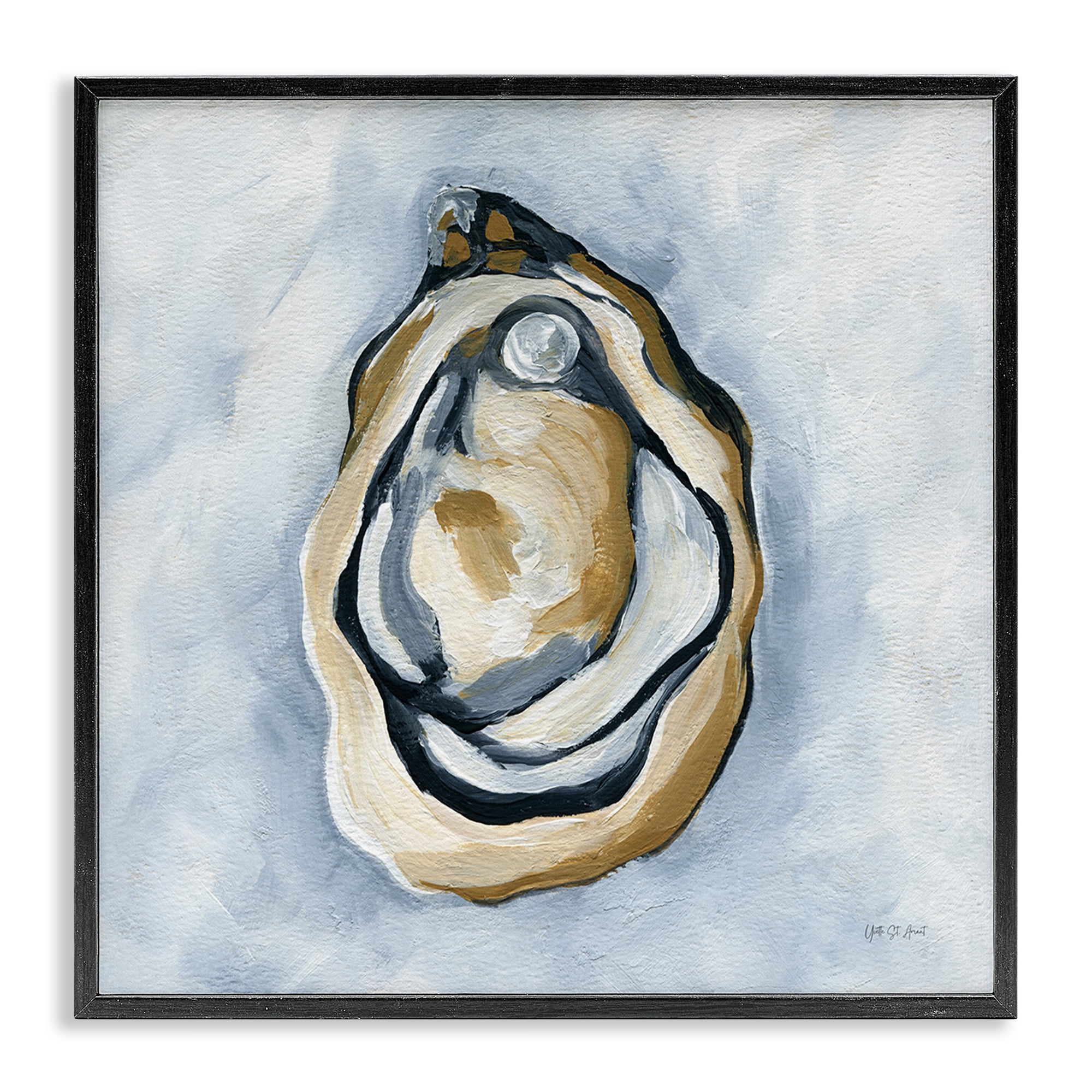 Stupell Industries Oyster with Pearl Coastal Painting Black Framed Art Print Wall Art, 17 x 17