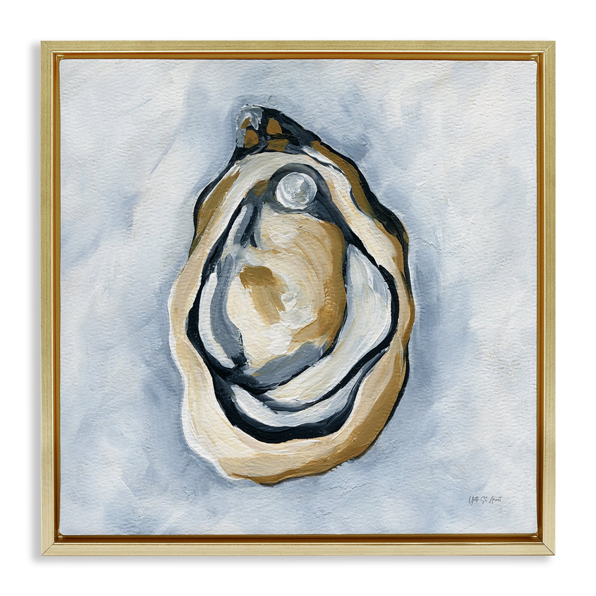 Stupell Industries Oyster with Pearl Coastal Painting Gold Floater Framed Canvas Art Print Wall Art, 18 x 18