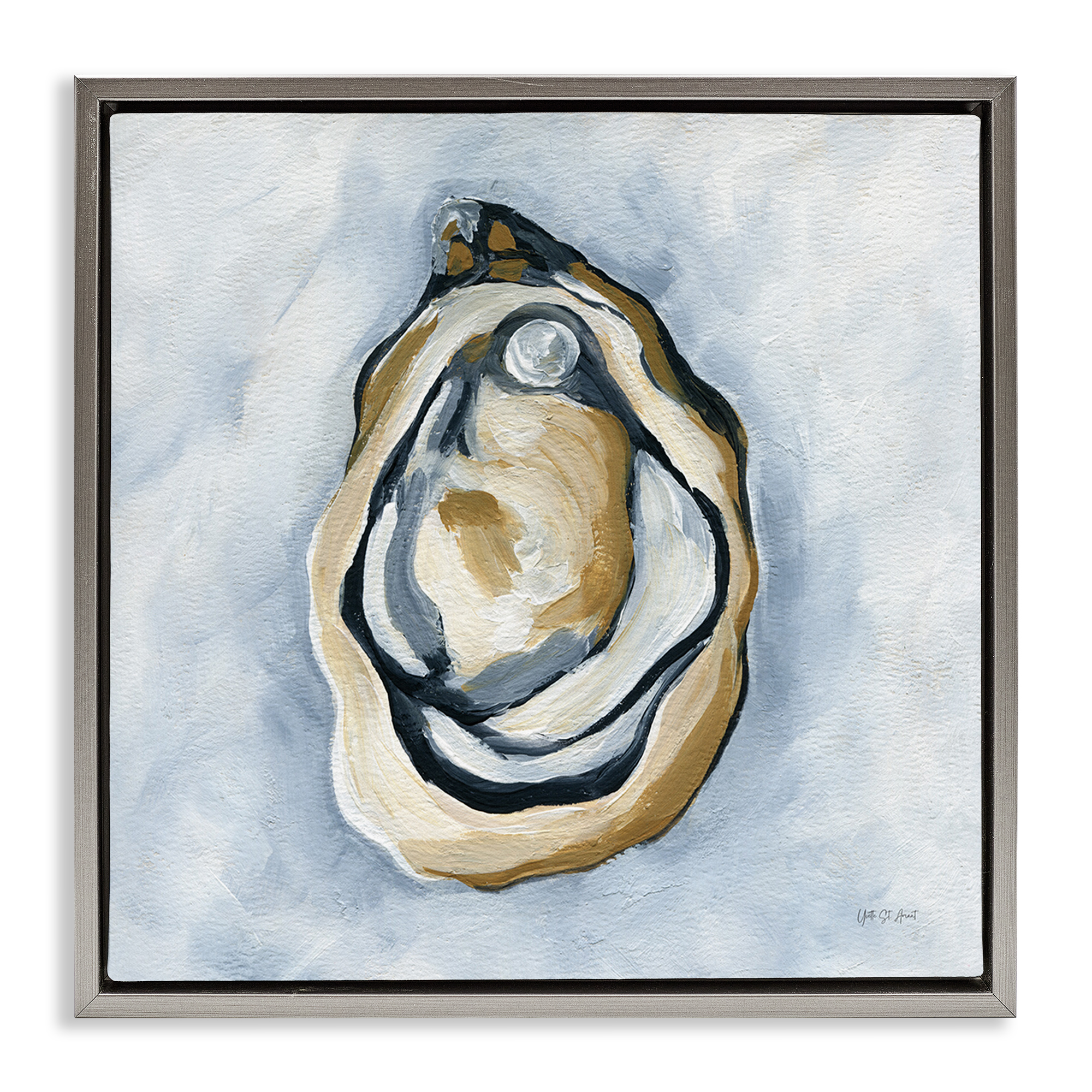 Stupell Industries Oyster with Pearl Coastal Painting Gray Floater Framed Canvas Art Print Wall Art, 18 x 18
