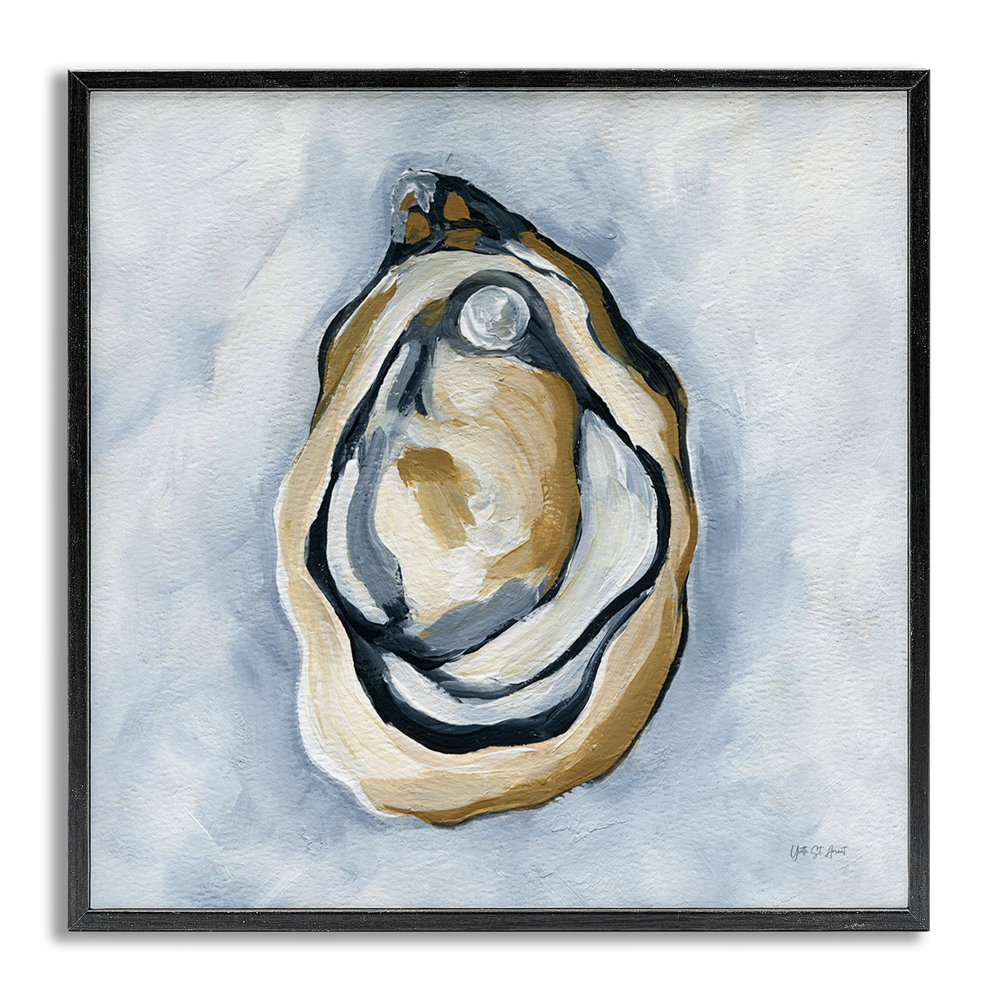 Stupell Industries Oyster with Pearl Coastal Painting Gray Framed Art Print Wall Art, 24 x 24