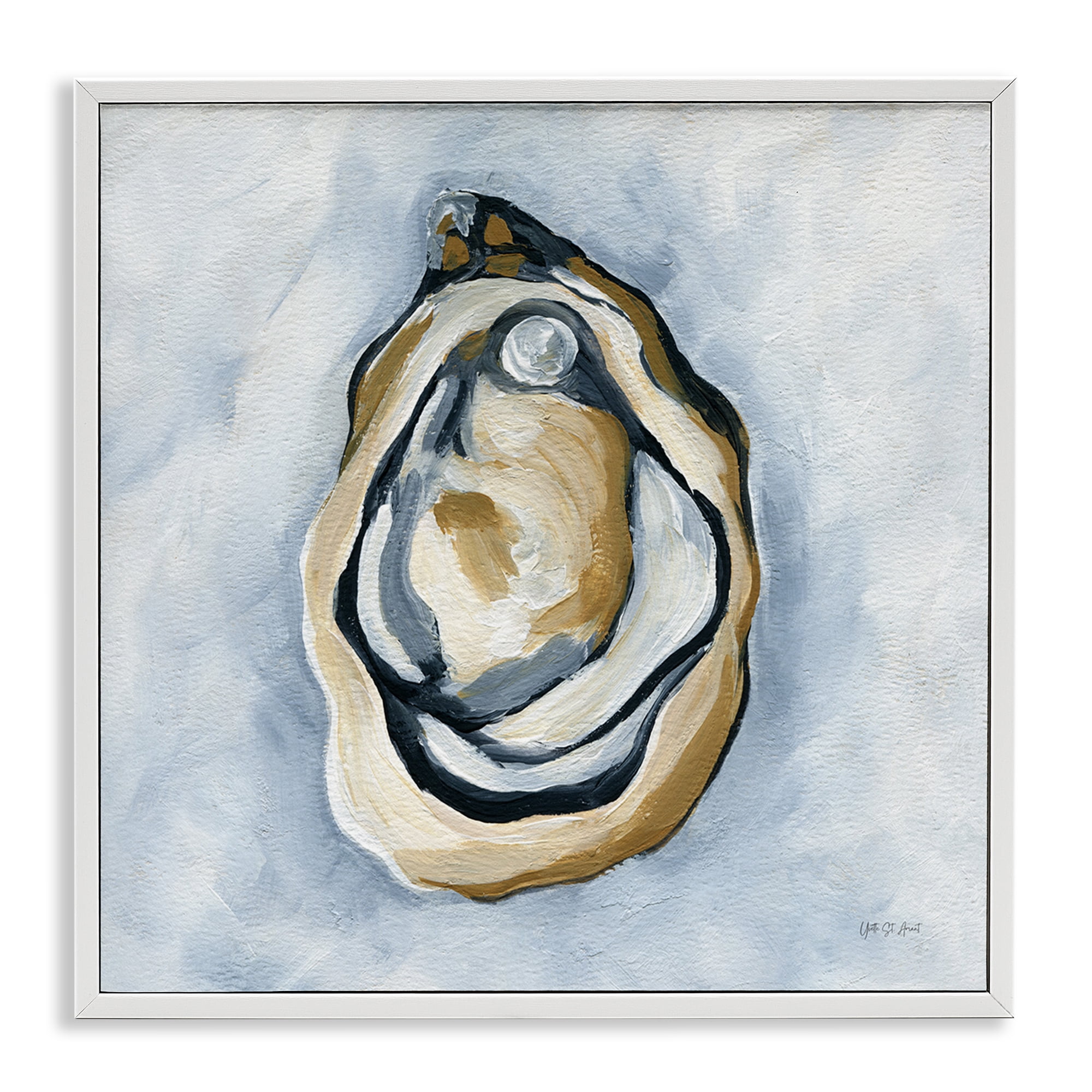 Stupell Industries Oyster with Pearl Coastal Painting White Framed Art Print Wall Art, 12 x 12