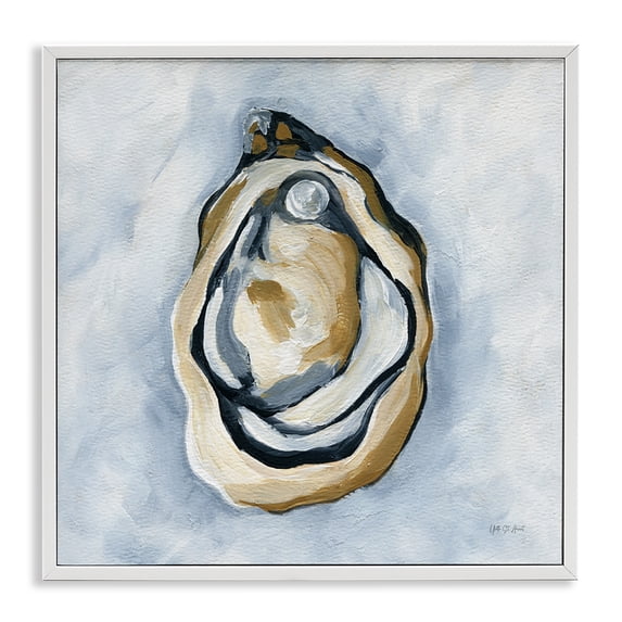 Stupell Industries Oyster with Pearl Coastal Painting White Framed Art Print Wall Art, 24 x 24