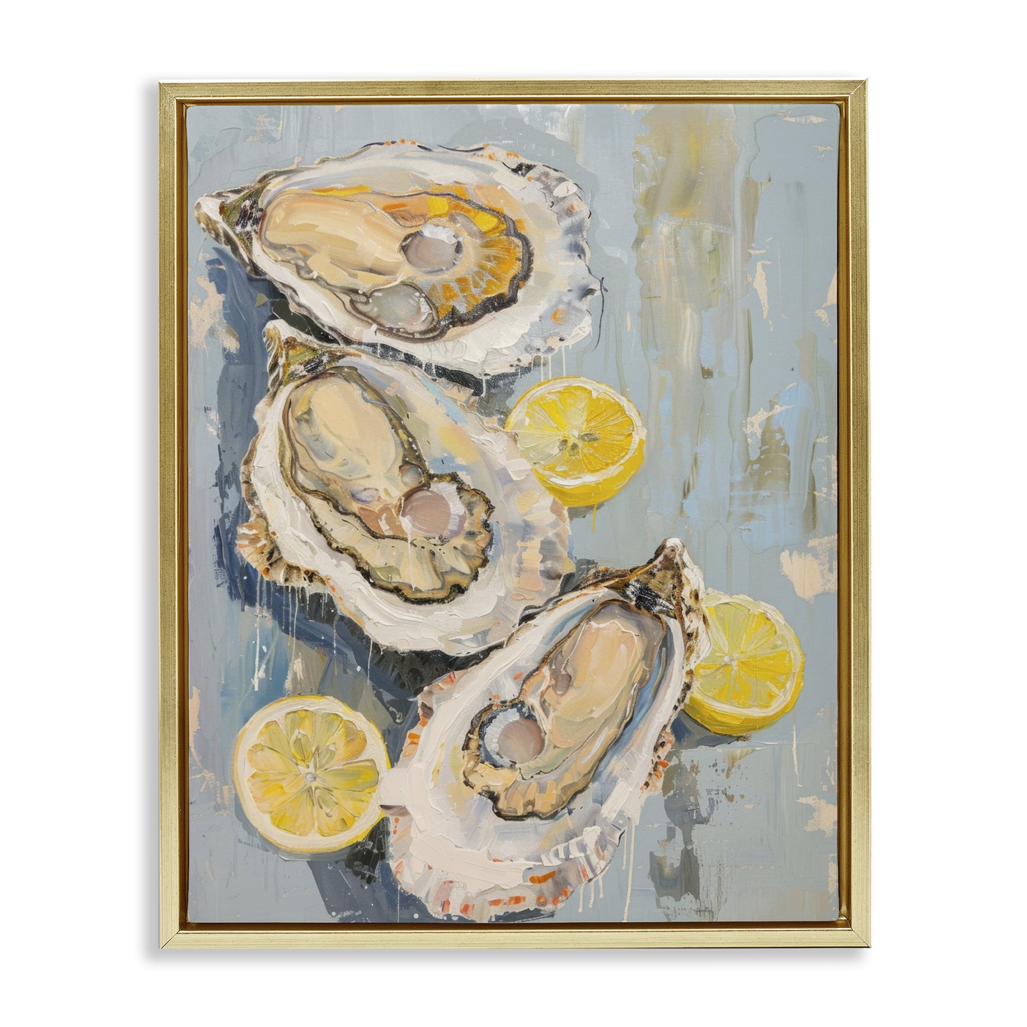Stupell Industries Oysters & Lemon Slices Food & Beverage Painting Gold Floater Framed Canvas Art Print Wall Art, 17 x 21