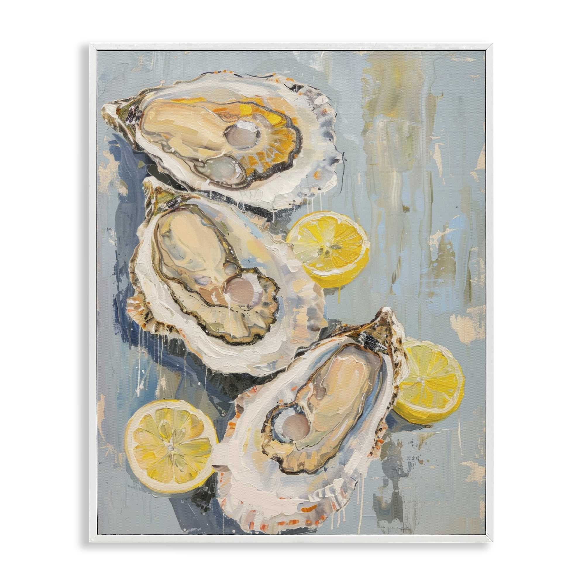 Stupell Industries Oysters & Lemon Slices Food & Beverage Painting White Framed Art Print Wall Art, 16 x 20