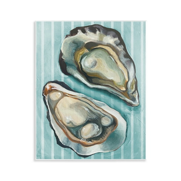 Stupell Industries Oysters on Blue Stripes Animals Painting Unframed Art Print Wall Art, 11 x 14
